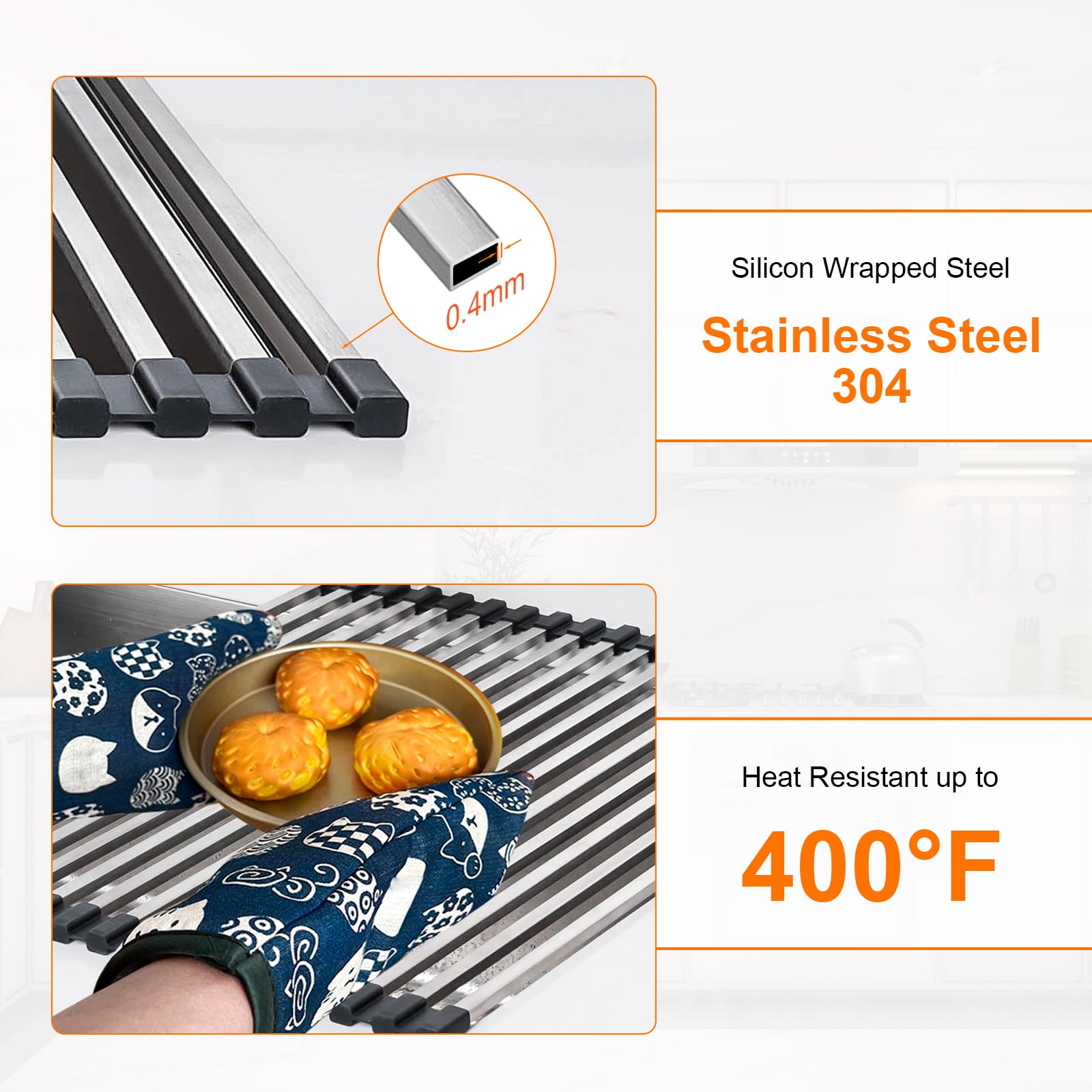 Ibergrif M34400 Roll Up Dish Drying Rack | 304 Stainless Steel & Silicone | 43x35cm 4