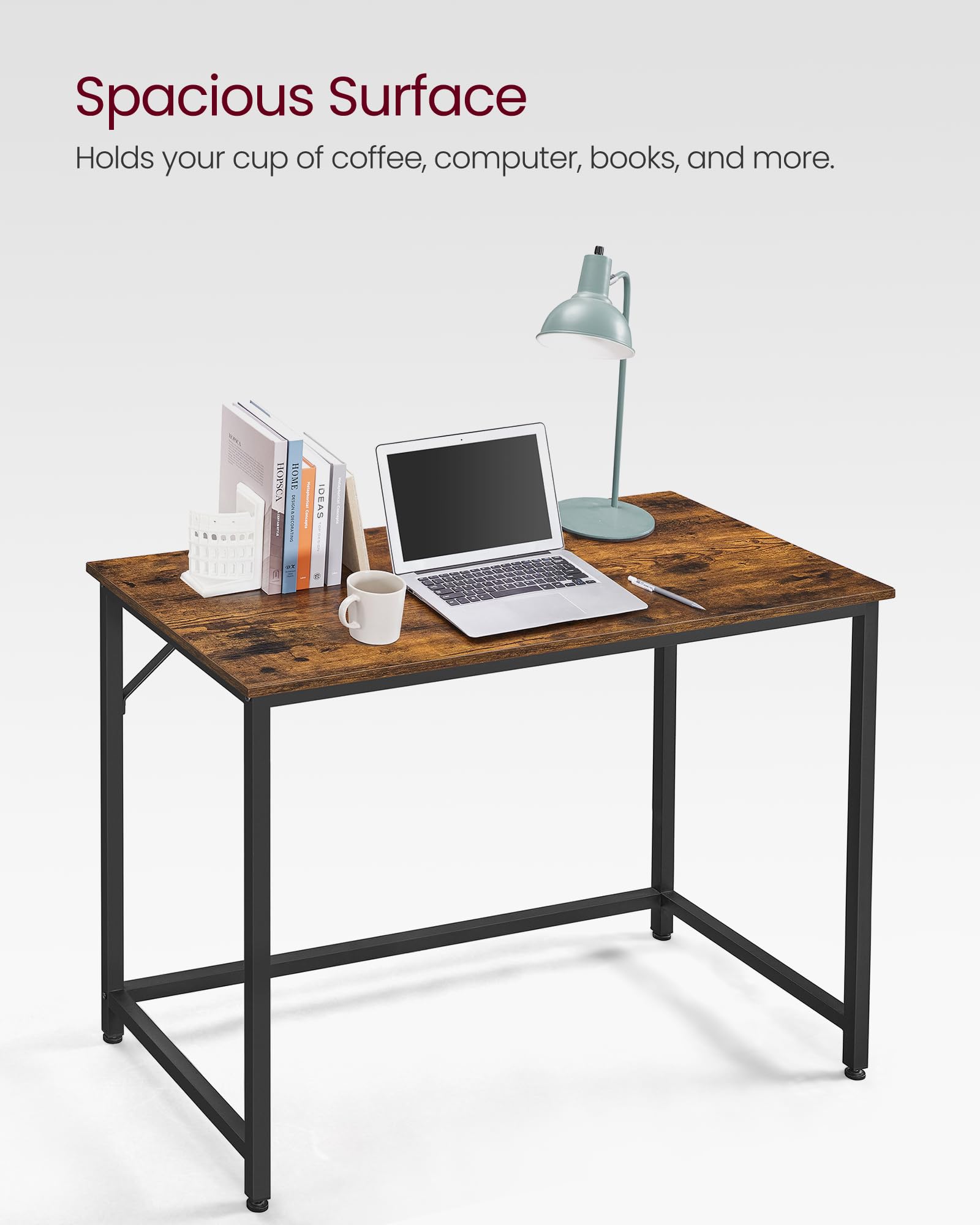 VASAGLE Computer Desk - Industrial Design, Rustic Brown/Black | 100 x 50 cm Top | 50 kg Load Capacity 7