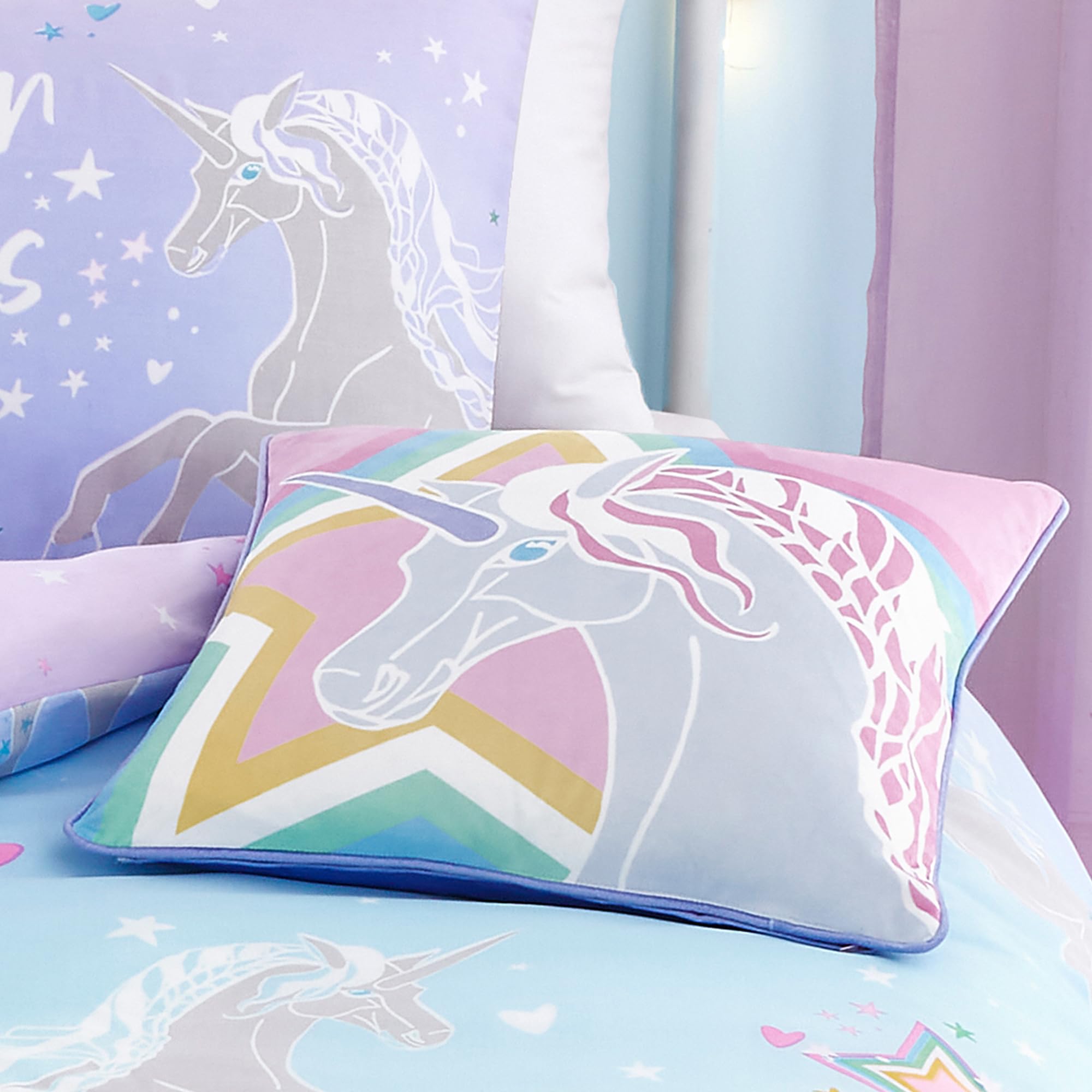 Bedlam Glow in the Dark Unicorn Duvet Cover Set - Single Size (135x200cm) - Lilac 5
