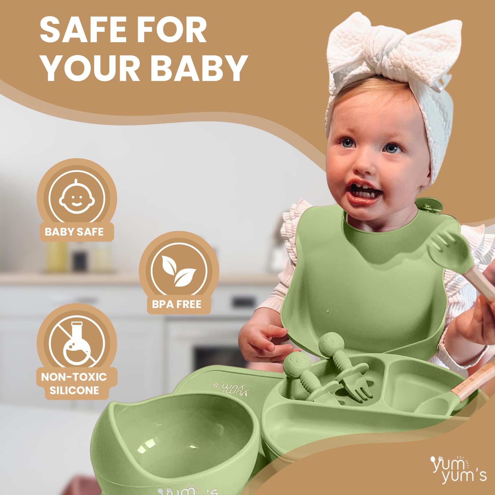 Yum Yum's Baby Weaning Set - 10 Pieces, Silicone, Mint Green | Promotes Self-Feeding 3