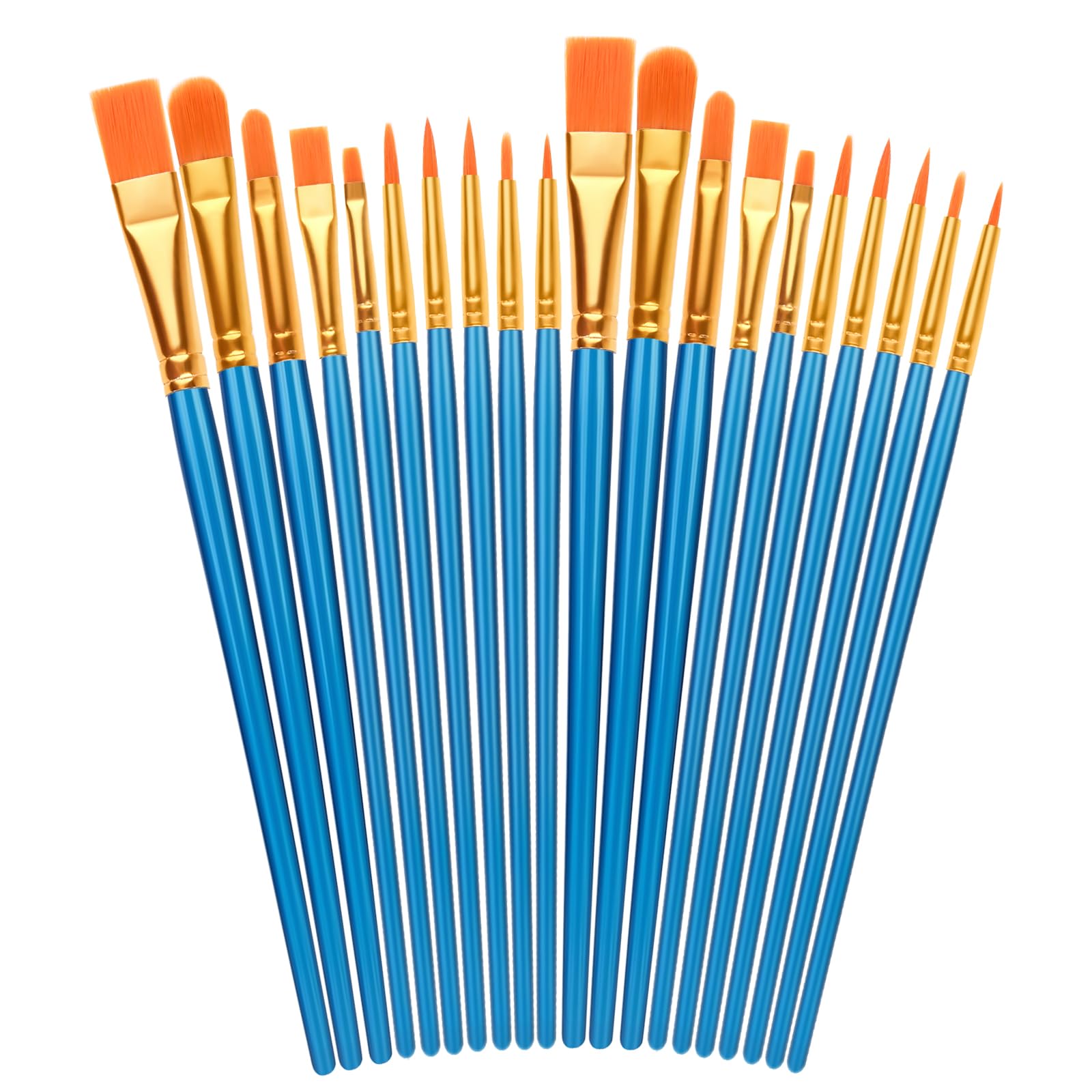 Admygo 20 Piece Nylon Hair Paint Brush Set - Flat, Round & Filbert Tips | Acrylic, Watercolor, Oil Compatible