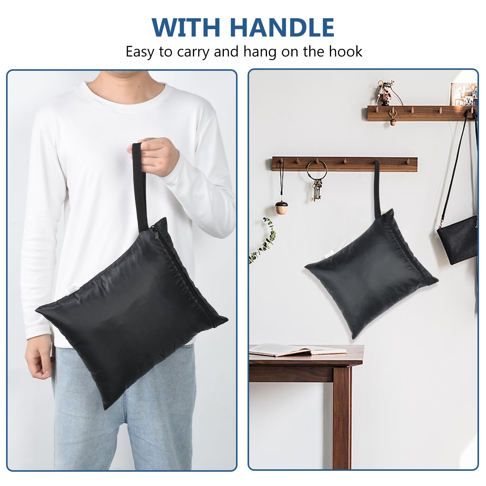 OTraki Waterproof Travel Laundry Bag - 2 Pack, 12 x 14 inch, Black, Durable & Reusable 5