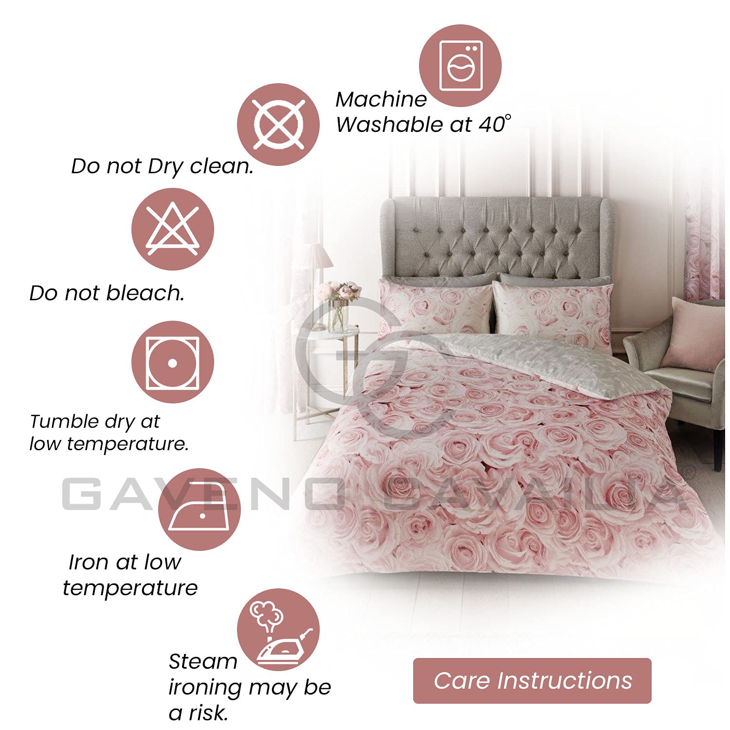 GC GAVENO CAVAILIA Bellerose Peony Flowers Double Duvet Set Pink Polycotton 3 Piece 5