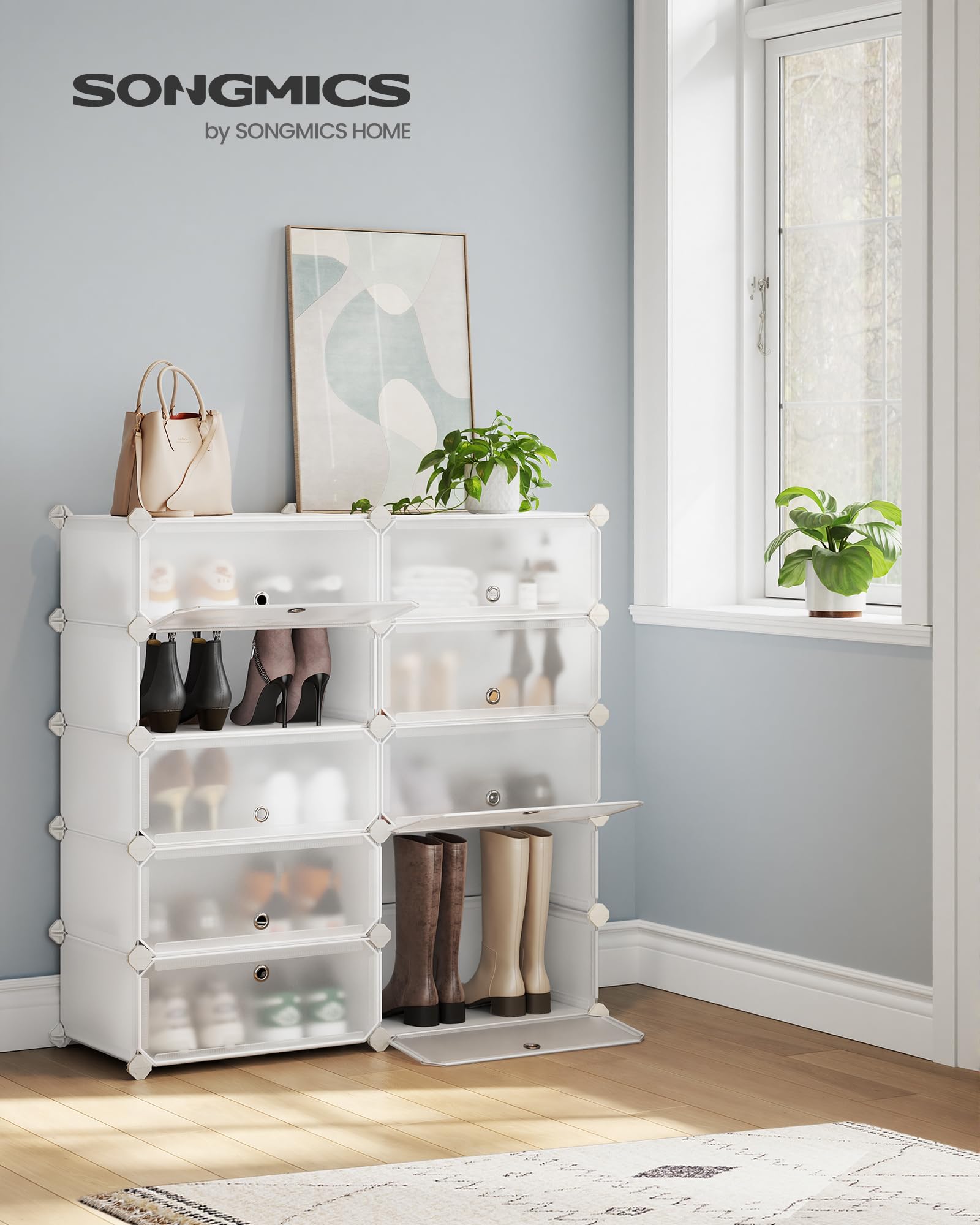 SONGMICS Boltless Shoe Rack - 10 Tiers DIY Modular Storage | Holds 20 Pairs | White 2