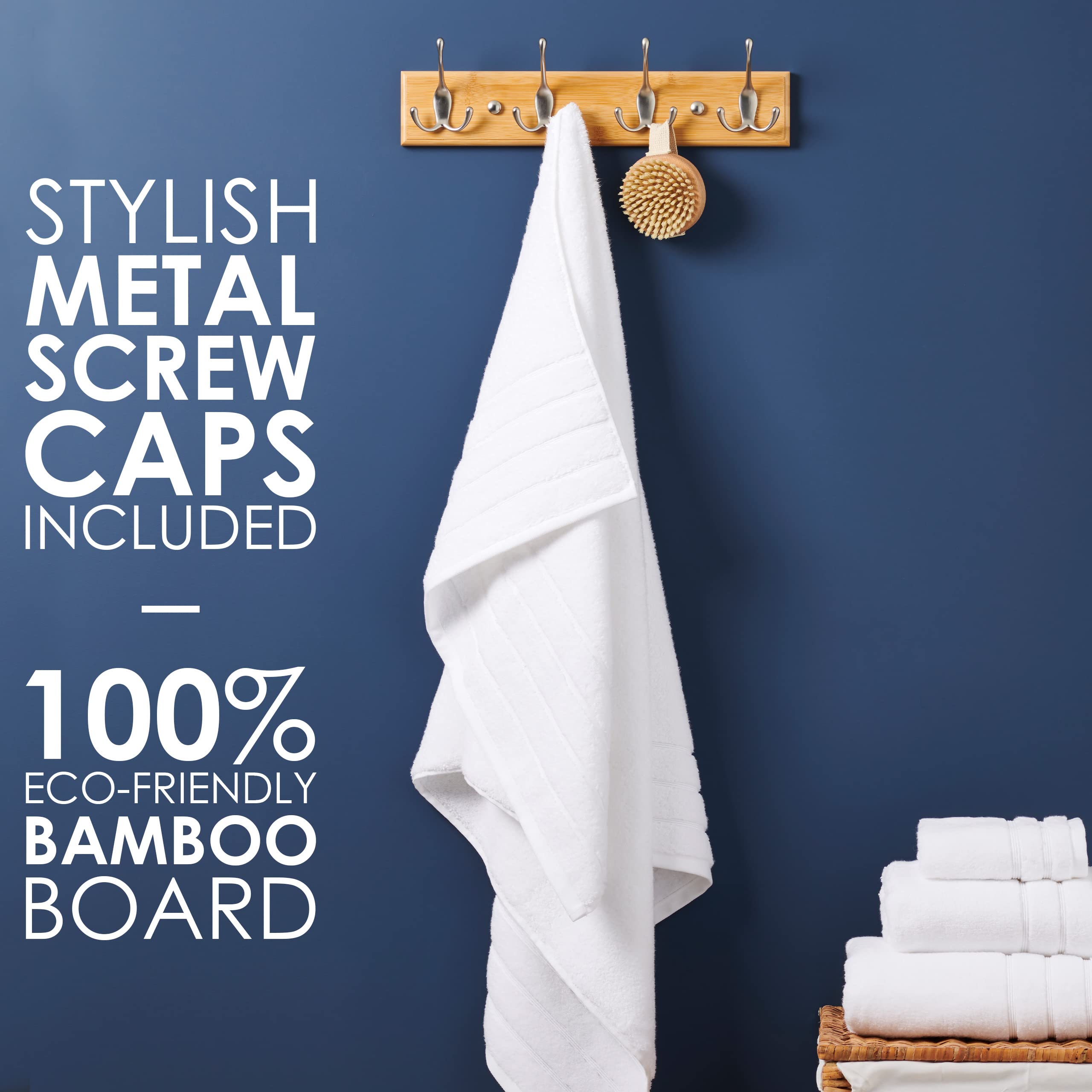 LARHN Wall-Mounted Coat Rack - 4 Matt-Nickel Triple Hooks (2 Pack) | Bamboo & Metal 3