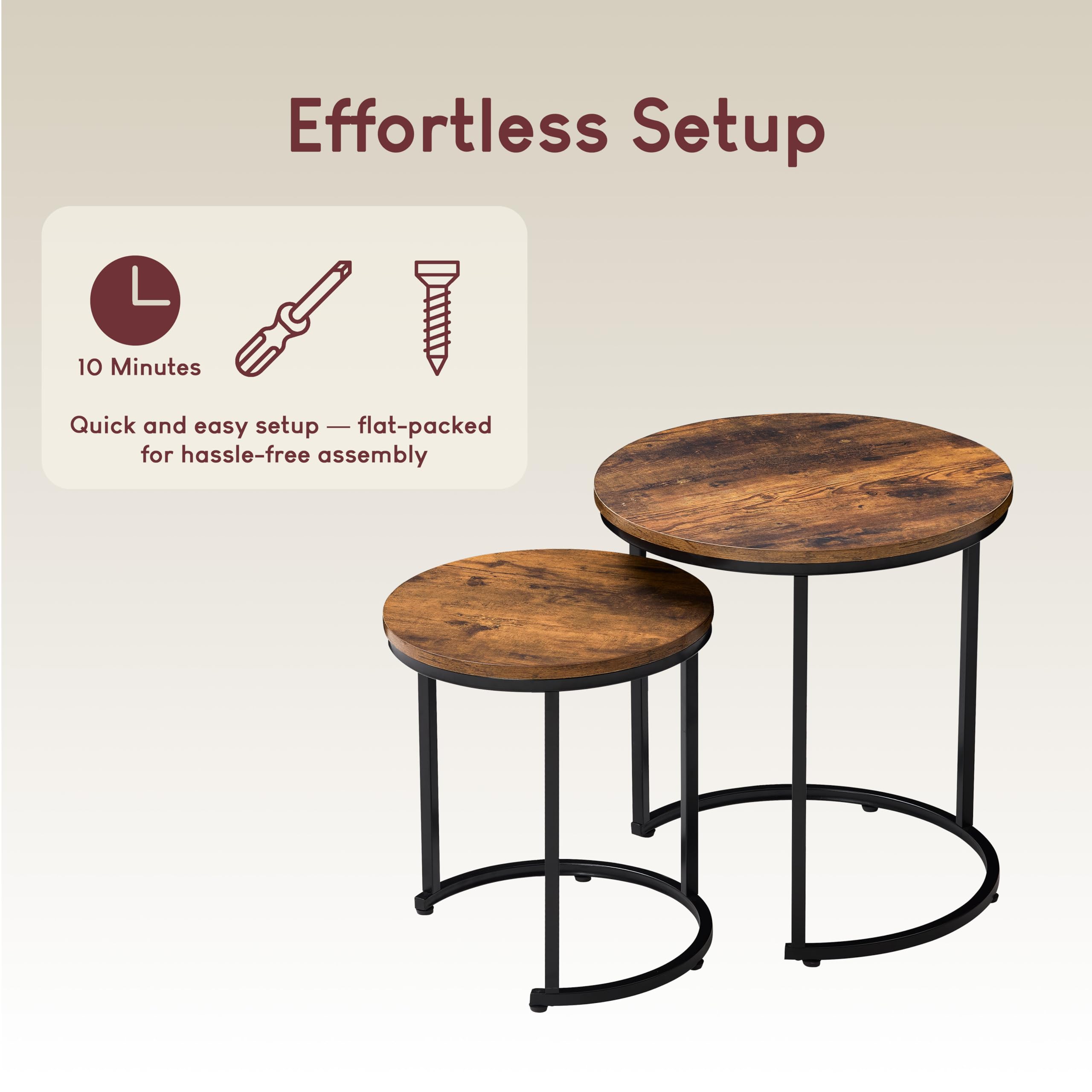 Vida Designs Brooklyn Nest of 2 Round Tables - Industrial Style | Dark Wood | Space Saving 7