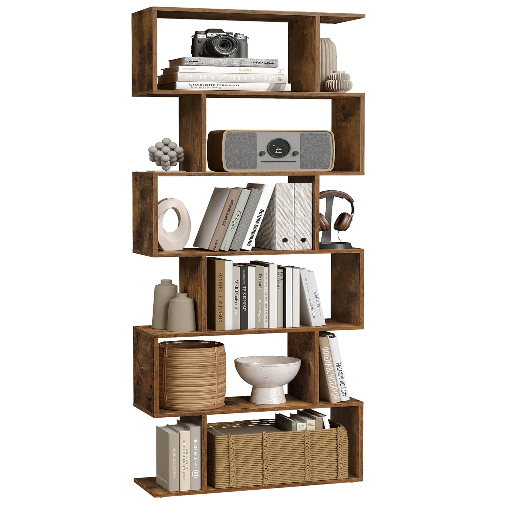 VASAGLE 6-Tier Bookshelf - Freestanding Storage Shelf | 70W x 191.6H cm | Vintage Brown 1