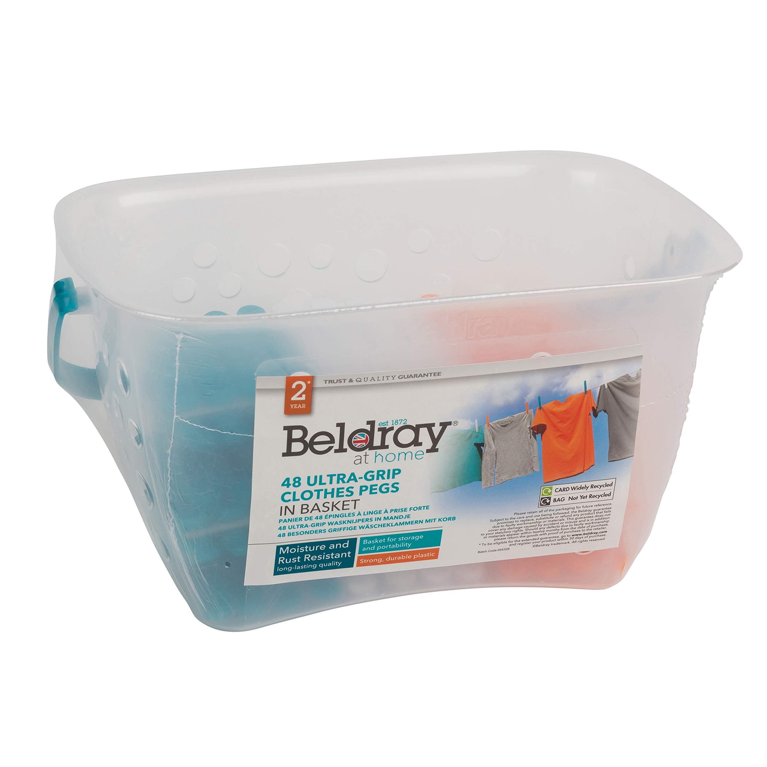 Beldray LA028297TQ Ultra Grip Rust Resistant Clothes Pegs - 48 Pack, Assorted Colours 8