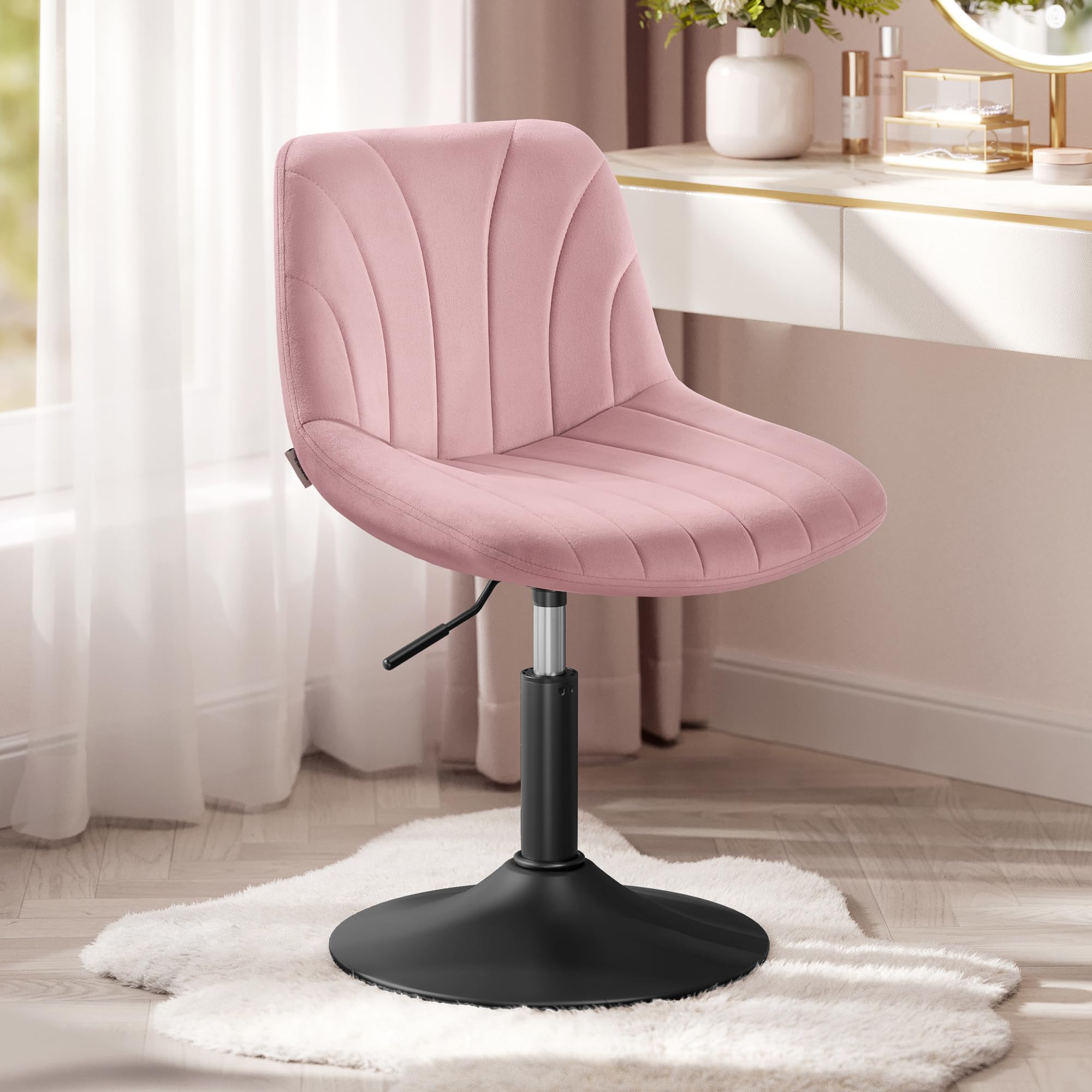 VASAGLE Height Adjustable Swivel Bar Stool with Backrest in Jelly Pink Velvet | 37.5-49.5 cm Height Range 1