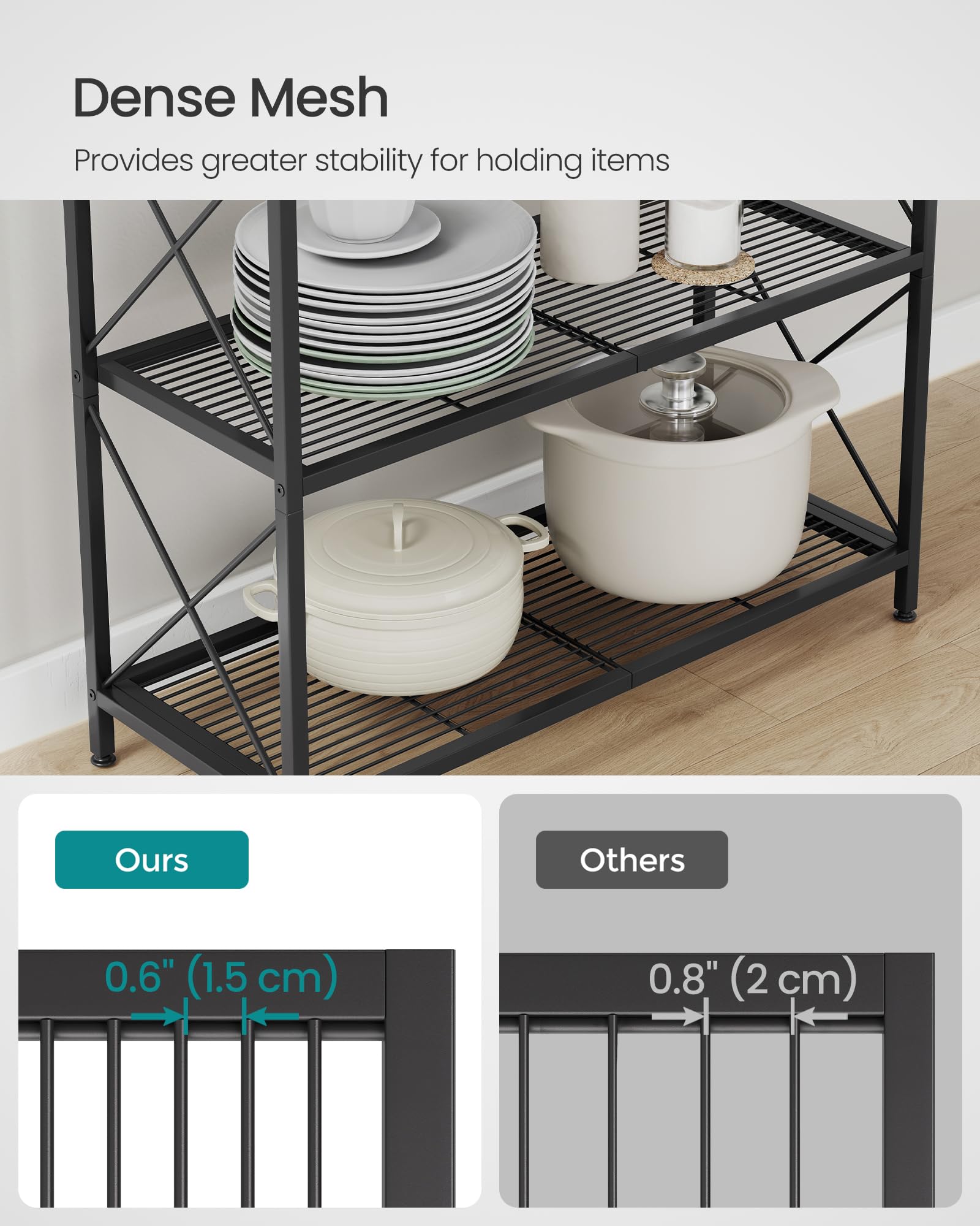 SONGMICS 3-Tier Metal Shelving Unit on Wheels | Heavy Duty | Adjustable Feet | Ink Black 6