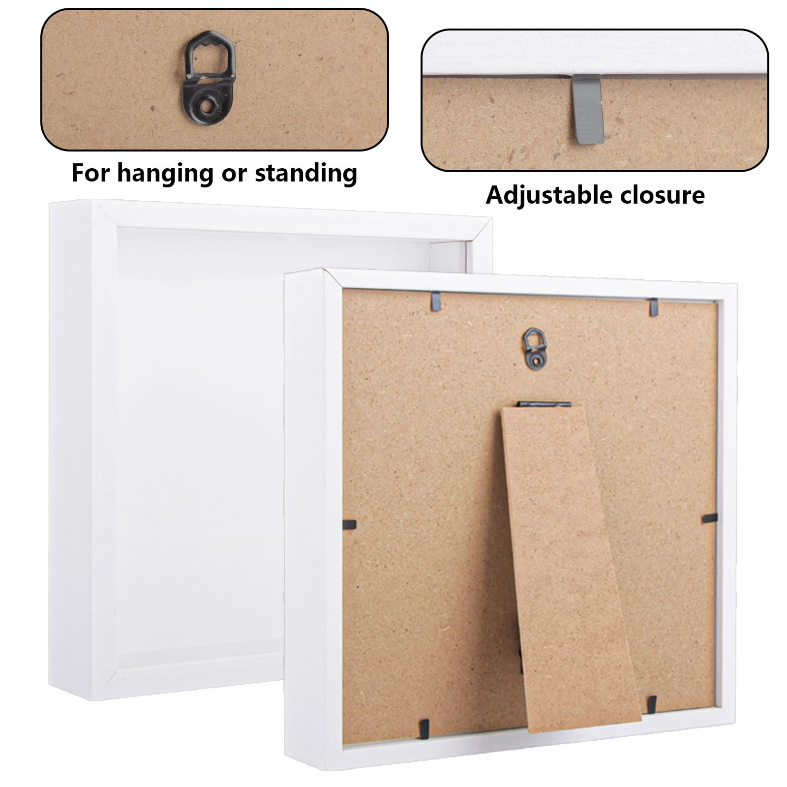 ASelected 3D Shadow Box Frame - 8x8 Inch Deep Display for Wall or Table | White MDF & Acrylic 3
