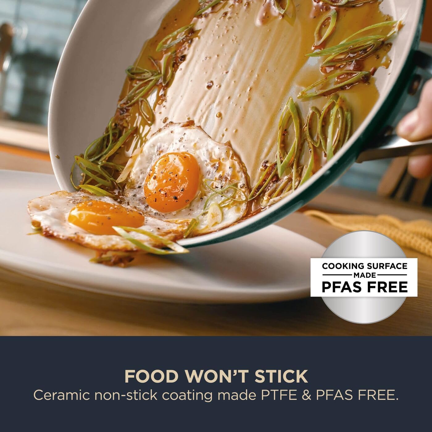 Ninja ZEROSTICK Ceramic Pro 26 cm Sauté Pan with Glass Lid | PTFE-Free | All Hob Compatible | Green 2