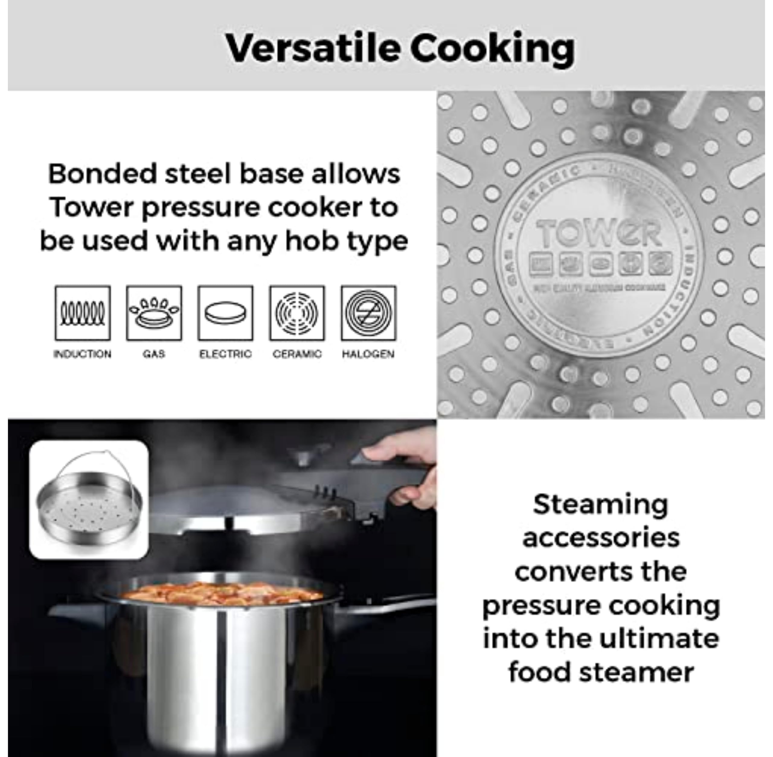 Tower T80244 Pressure Cooker - 6L Capacity, 22cm Diameter | Stainless Steel 6