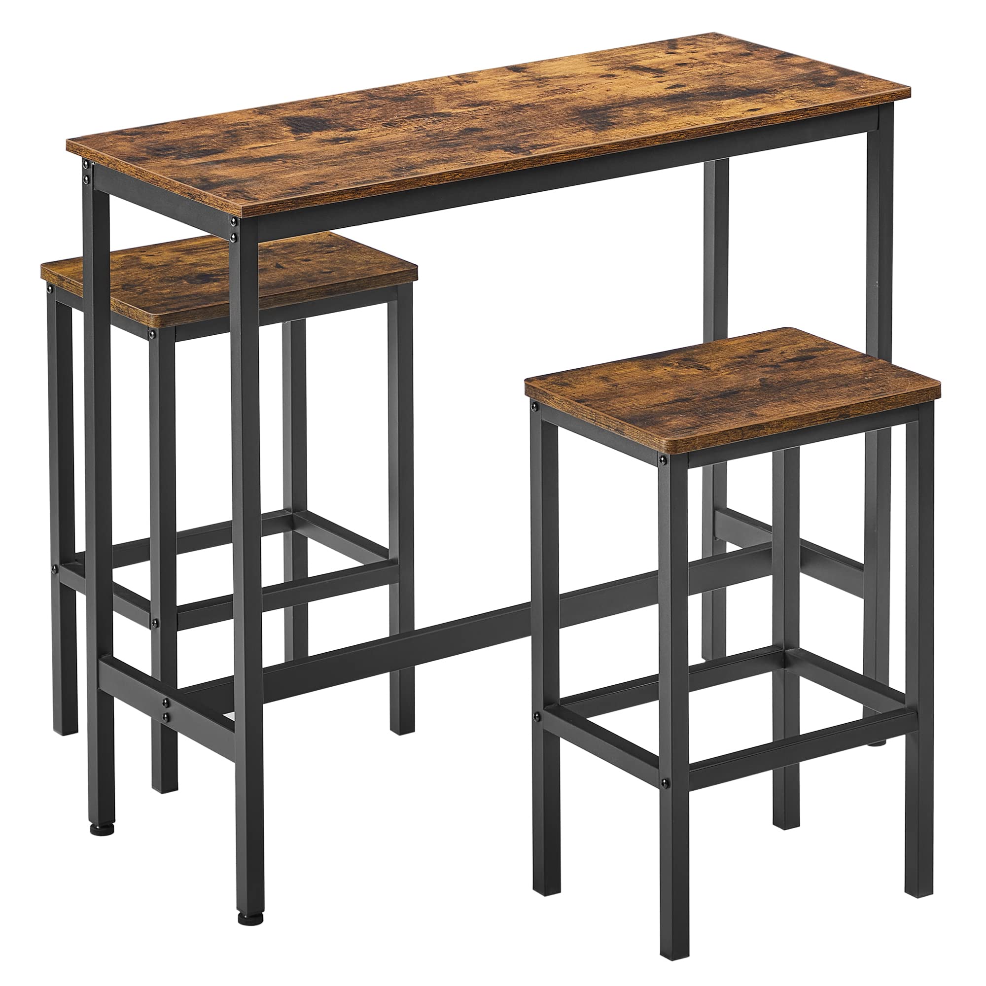 VASAGLE Bar Set - Rustic Brown & Black Dining Table with 2 Stools | 100x40cm Tabletop 1