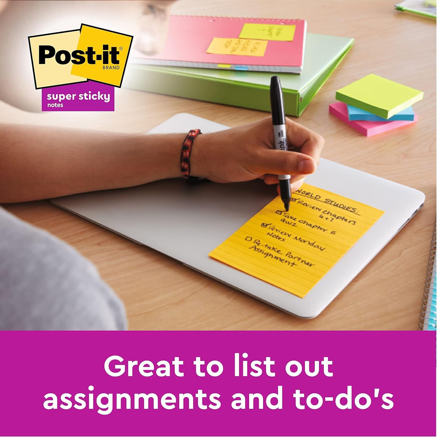 Post-it Super Sticky Lined Notes - Neptune Blue | 2x Sticking Power | 102 x 152 mm 5