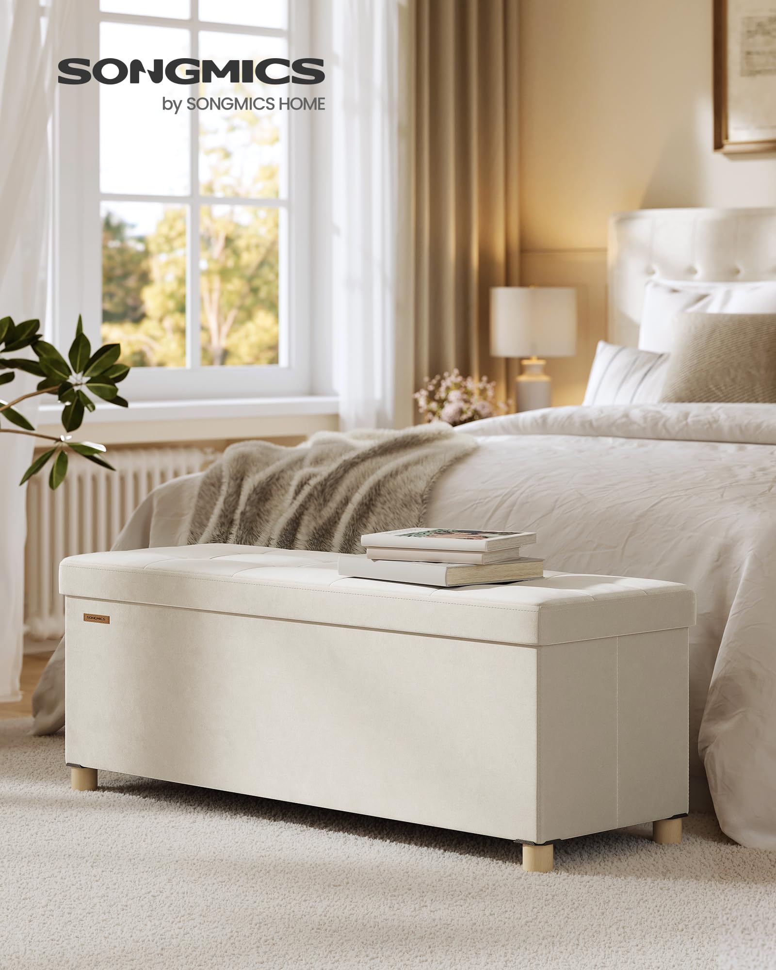 SONGMICS Storage Ottoman - 112L Capacity, Velvet Surface, 300 kg Load | Cappuccino Beige 2