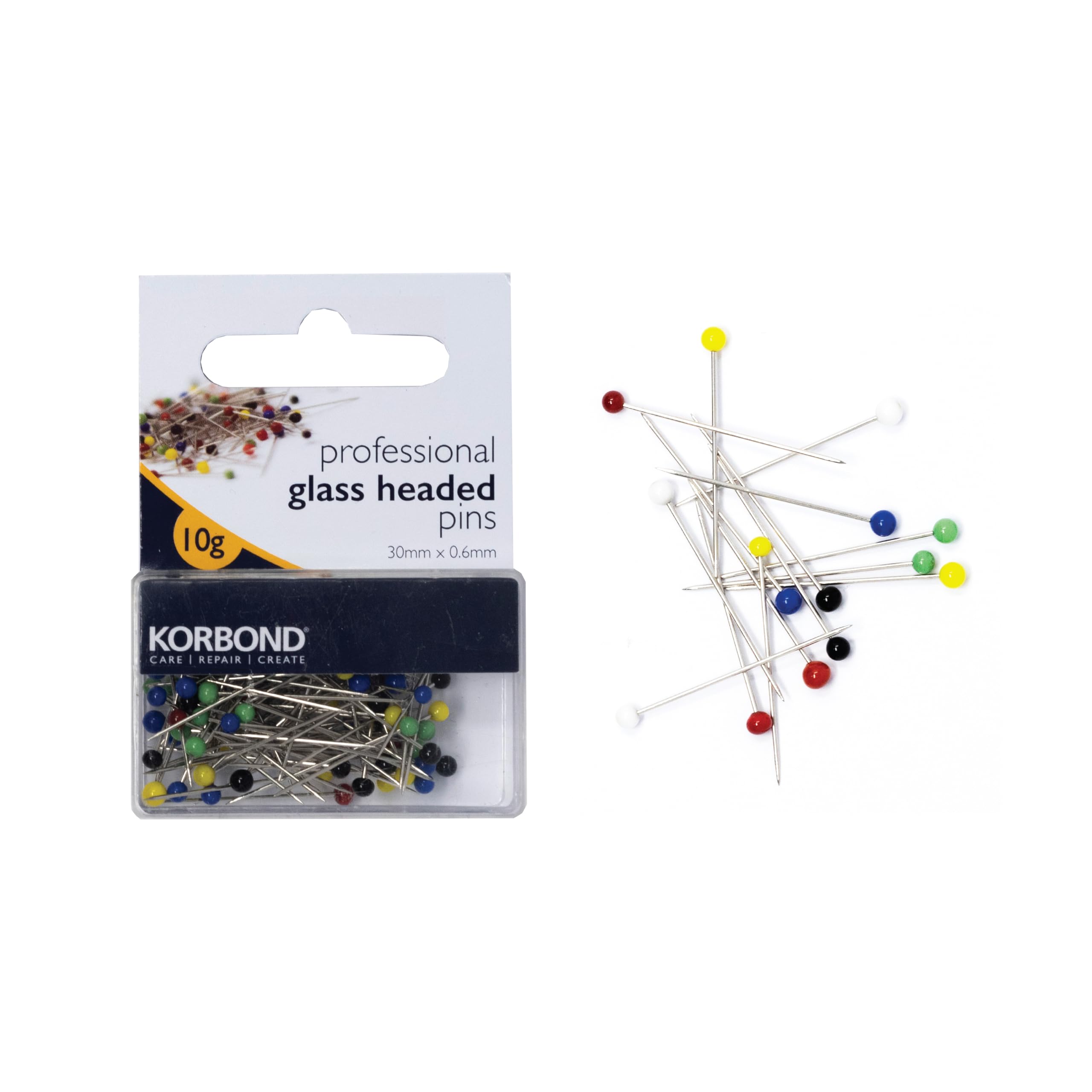 KORBOND Professional Glass Headed Straight Pins - 10g (Approx. 100 Pcs) | 1 Inch | Multi-Colour 1