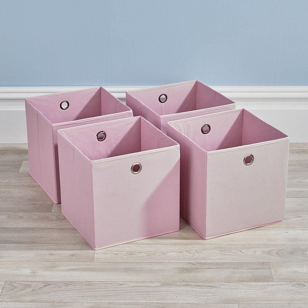 Home Source Cube Storage Boxes - Collapsible Canvas Bins | 4 Piece Set | Pink 2