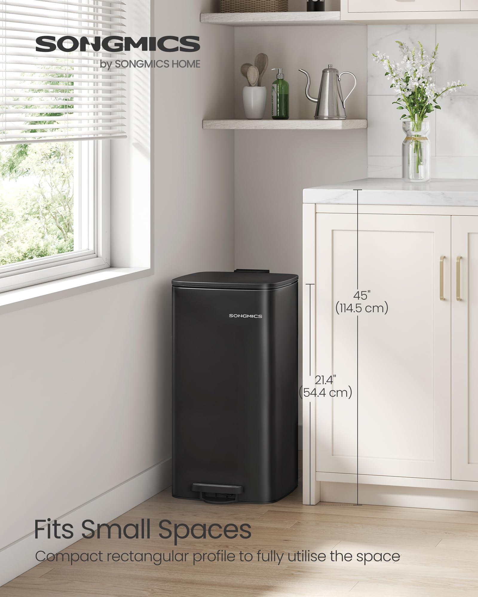 SONGMICS 8 Gallon (30 L) Steel Pedal Bin - Ink Black | Soft Close Lid | Inner Bucket 2