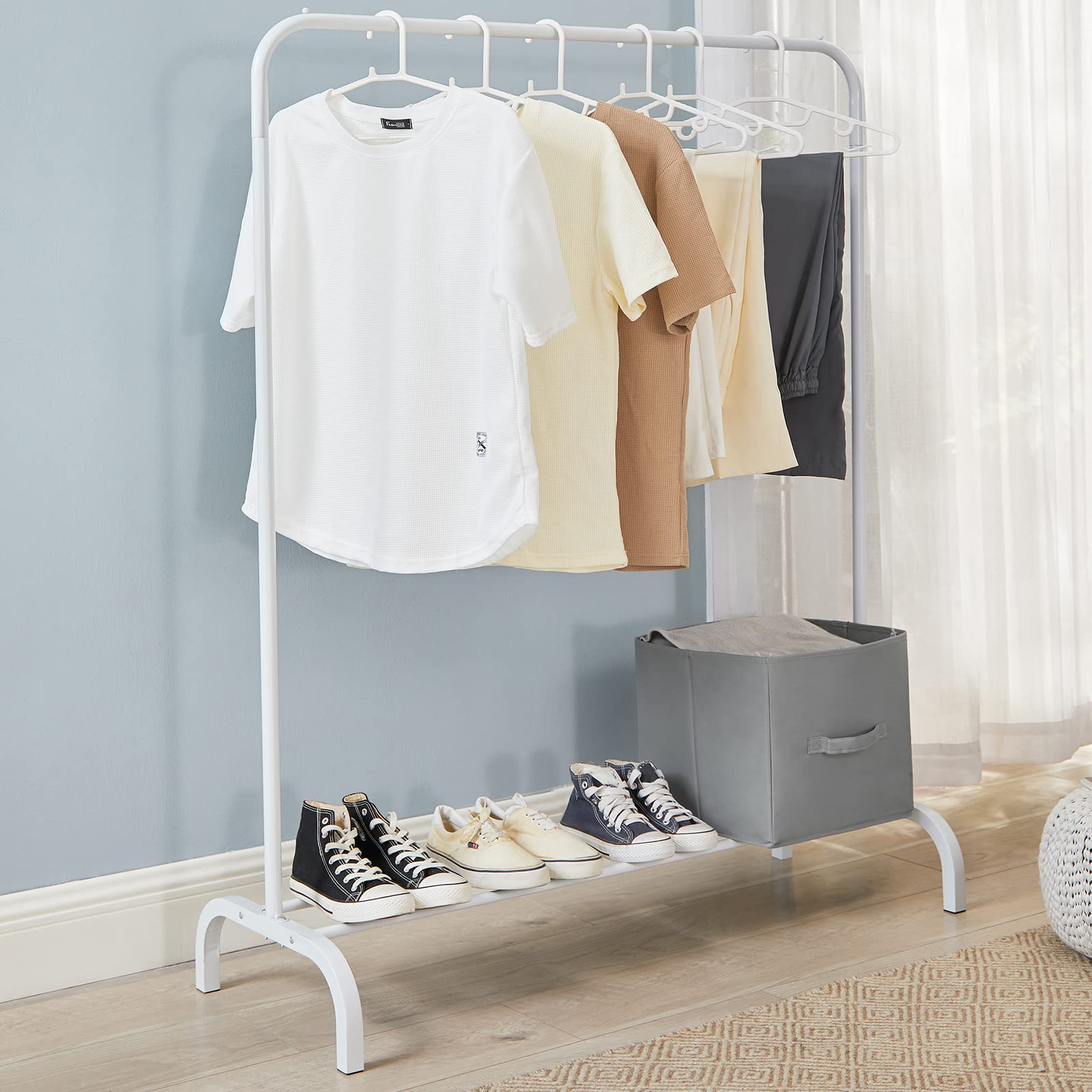Vivo Technologies Metal Clothes Rail Stand - Single Rail, White, Alloy Steel Construction 3