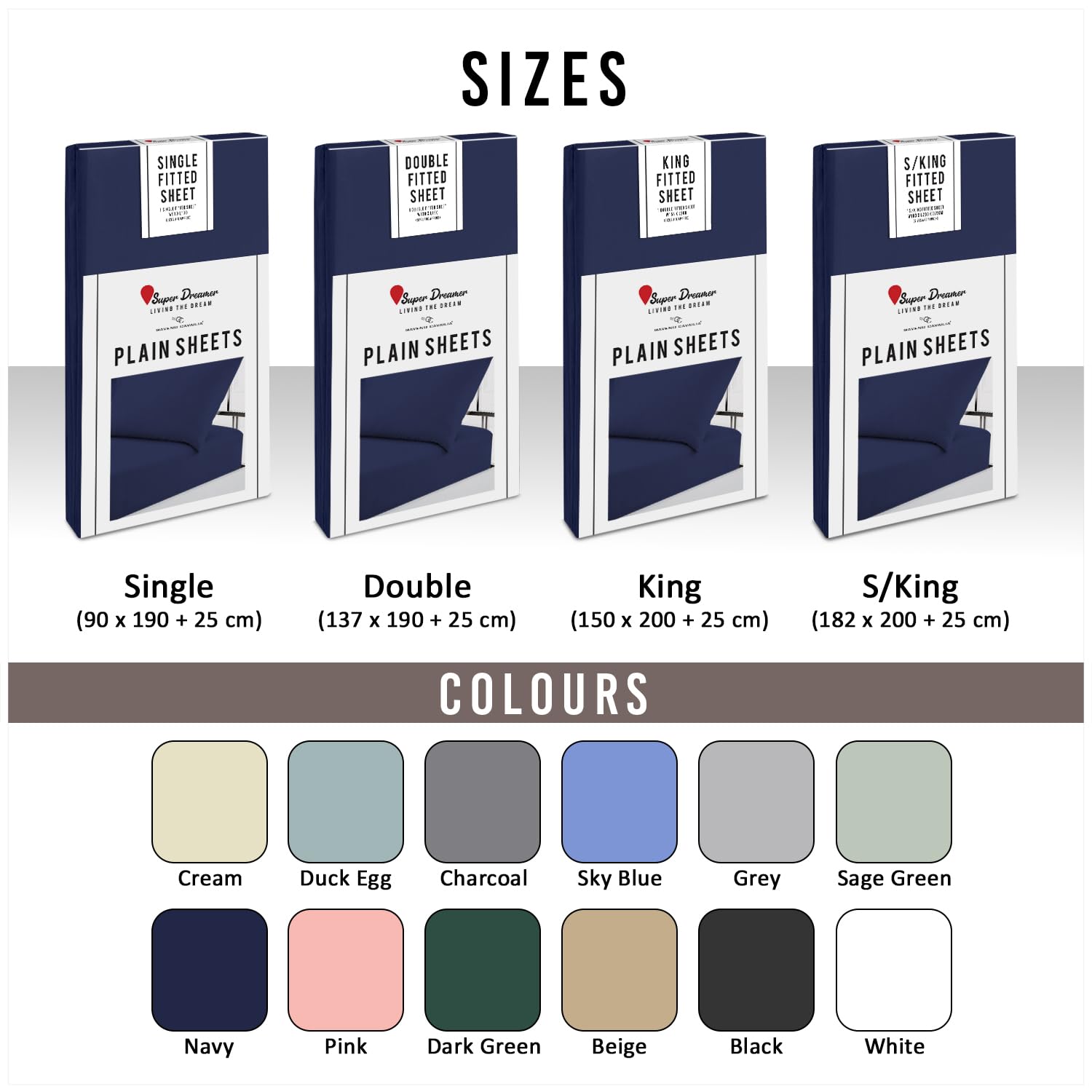 Super Dreamer 100% Polyester Fitted Sheet - Single Bed (91 x 190cm) | Navy | Snug Fit 6