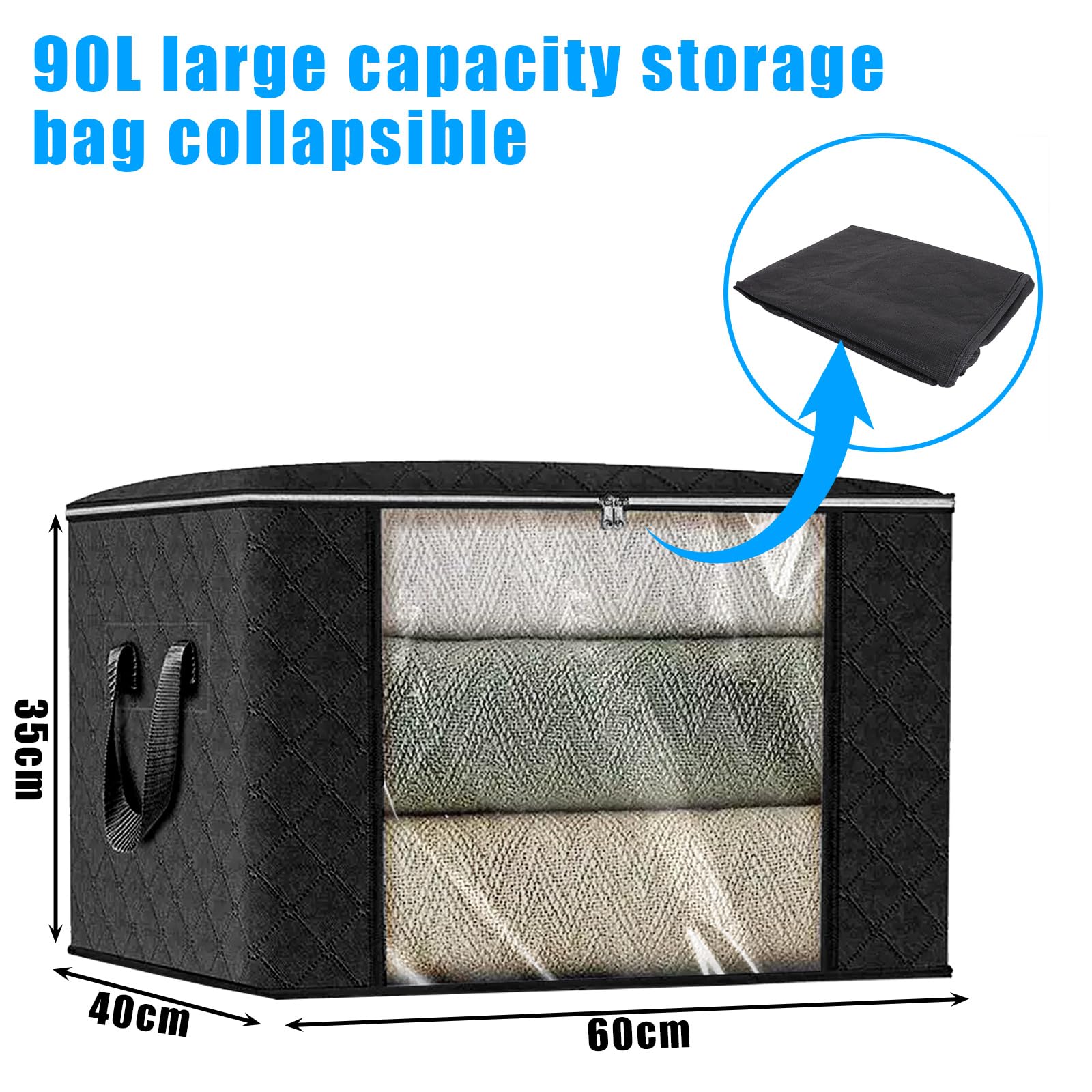ASelected 90L Under-Bed Clothes Storage Bag Set (3 Pack) - Reinforced Handles, Clear Window, Two-Way Zippers