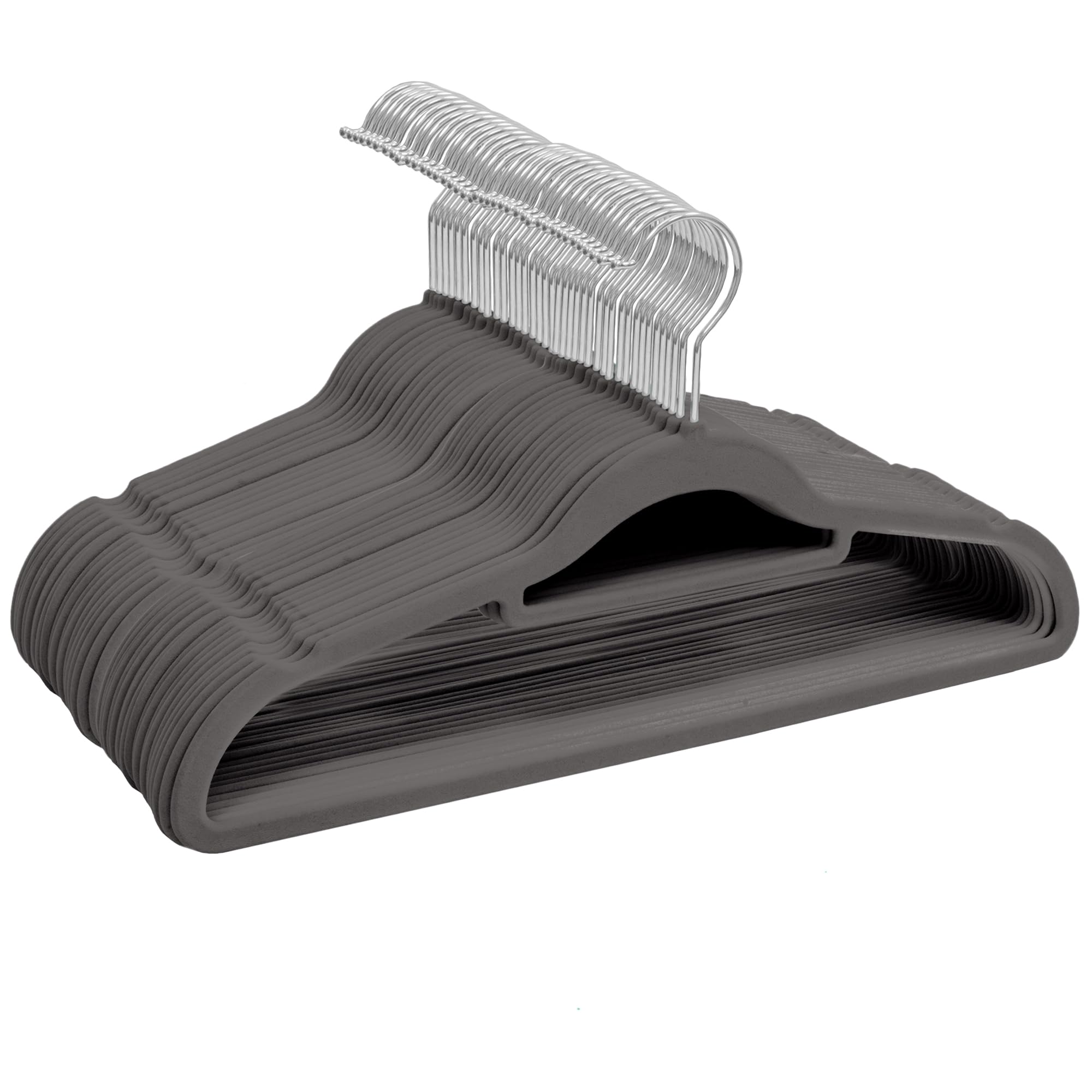 Sasha Morel Velvet Coat Hangers - 50 Pack Space Saving Non-Slip Hangers with Swivel Hooks | Grey 7
