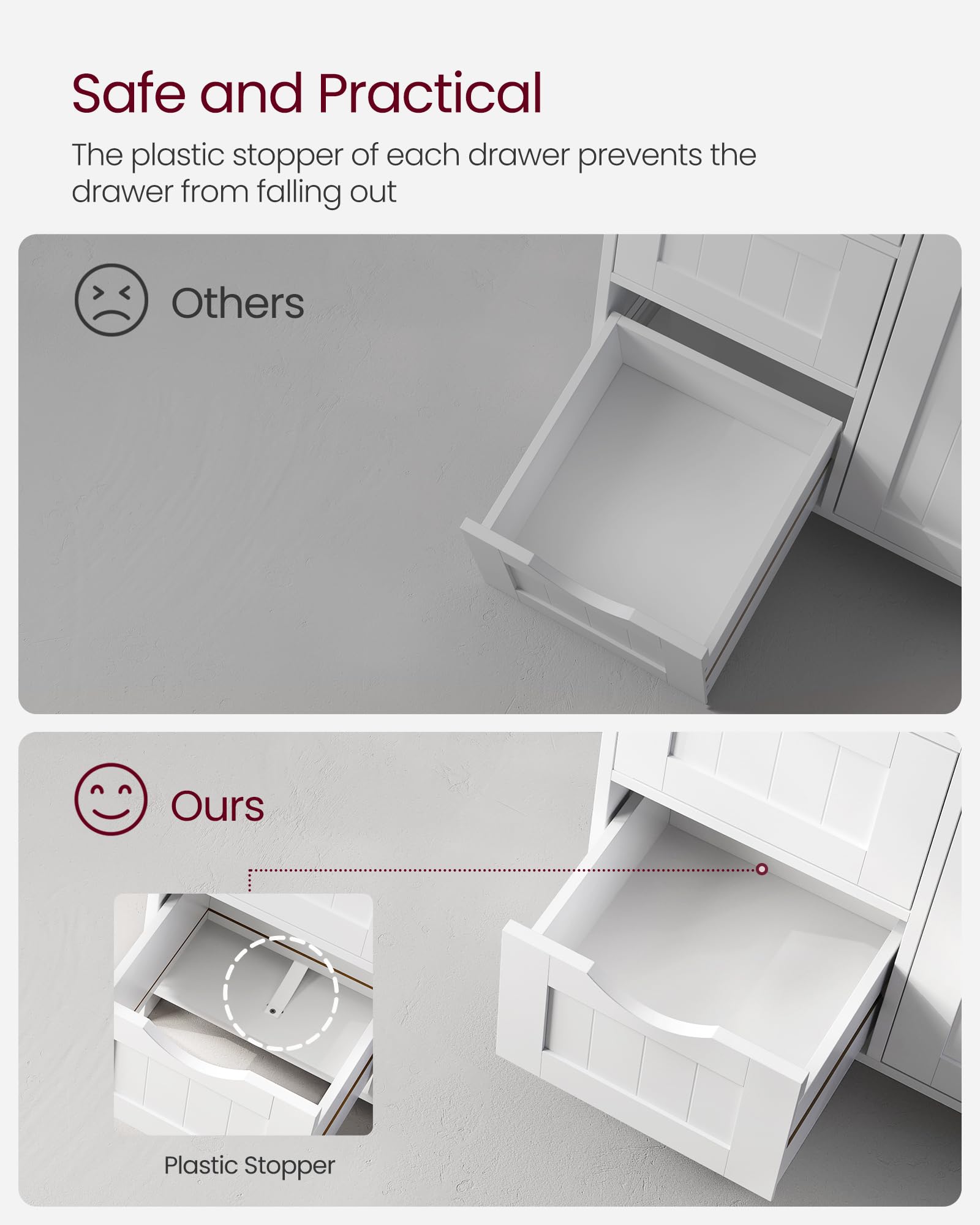 VASAGLE Bathroom Floor Storage Cabinet - 4 Drawers | Adjustable Shelf | Cloud White 8