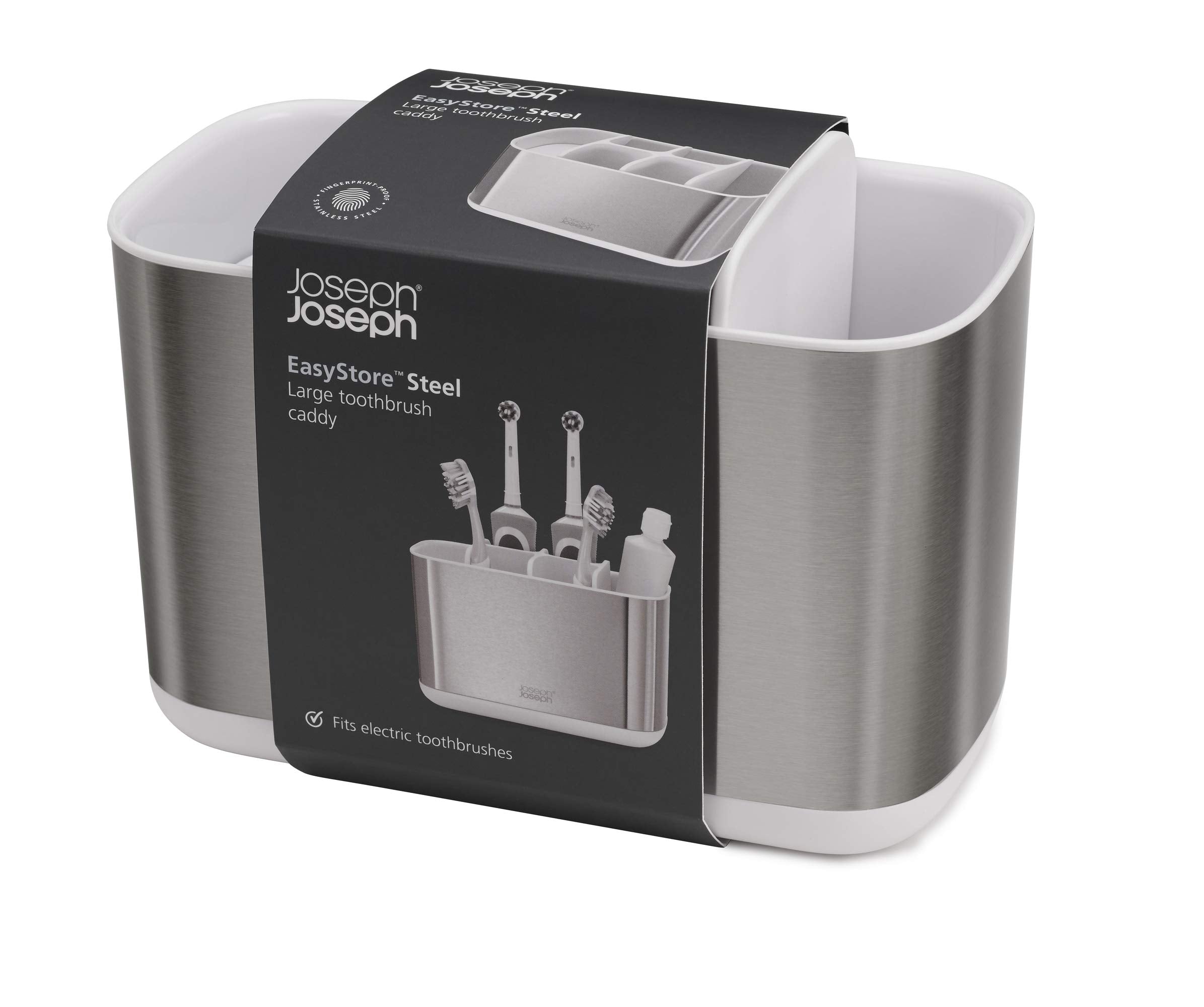 Joseph Joseph Easy-Store Large Toothbrush Holder Caddy - White/Steel | Ventilated & Fingerprint-Resistant 3