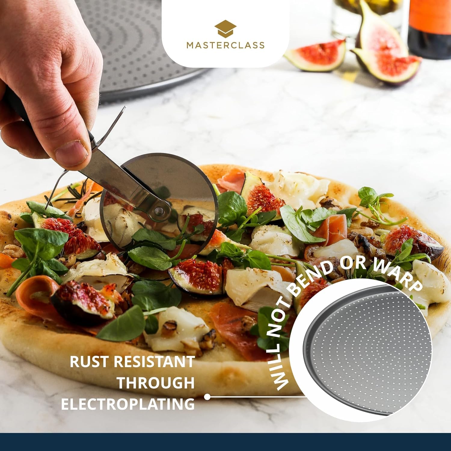 MasterClass KCMCCB14 Crusty Bake Perforated Pizza Tray - 32 cm, 1 mm Carbon Steel, Non-Stick 6