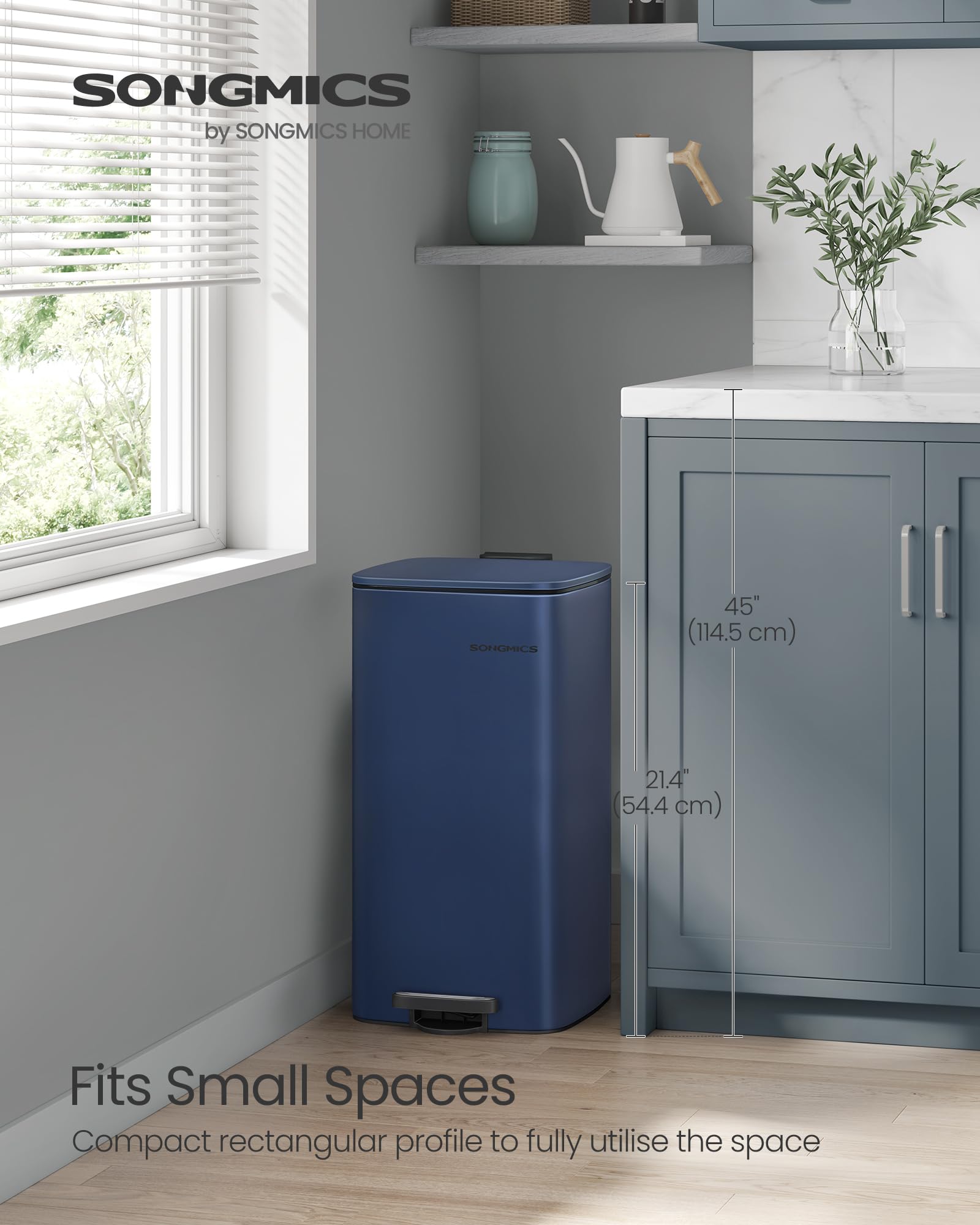 SONGMICS 8 Gallon (30 L) Kitchen Bin - Stainless Steel Pedal Bin with Soft-Close Lid | Midnight Blue 2