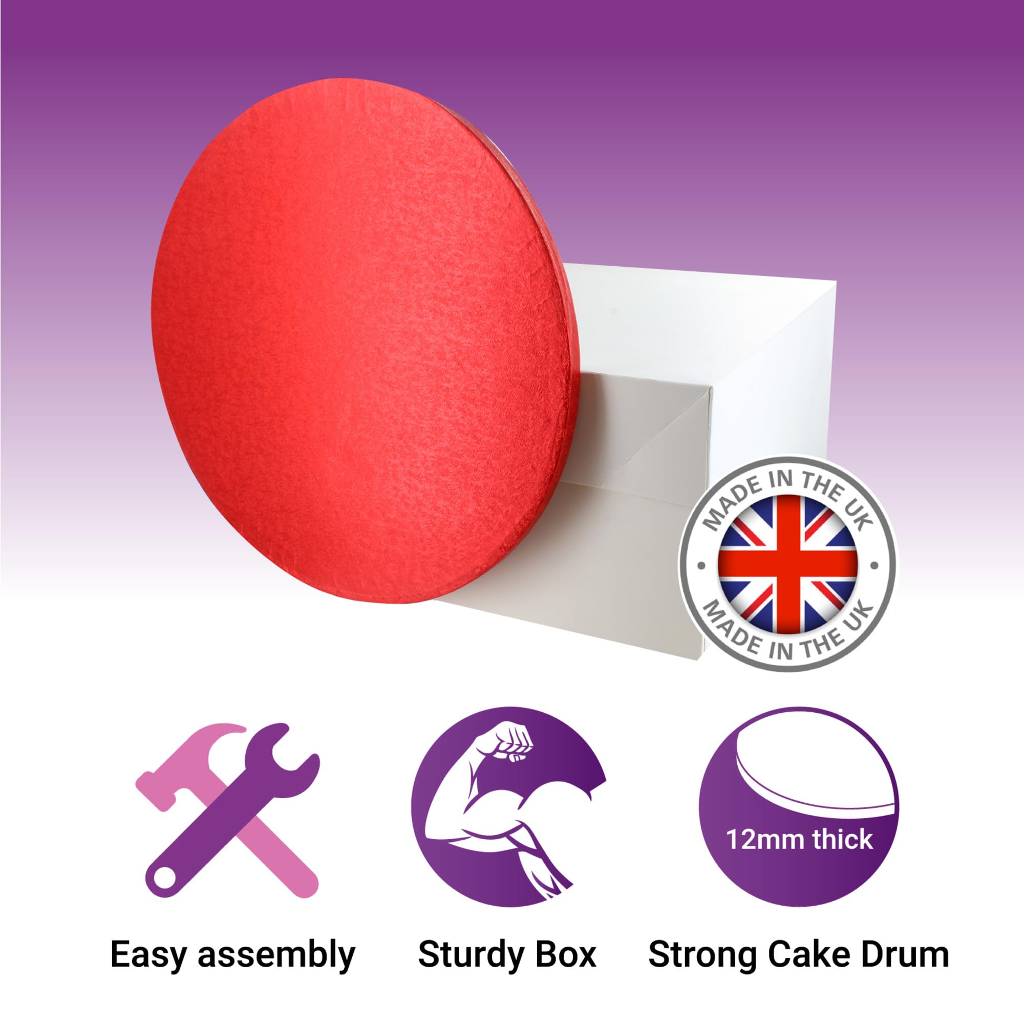 Culpitt Red Board & Box Set | 12' Round Drum & White Box | Cardboard Cake Carrier 2