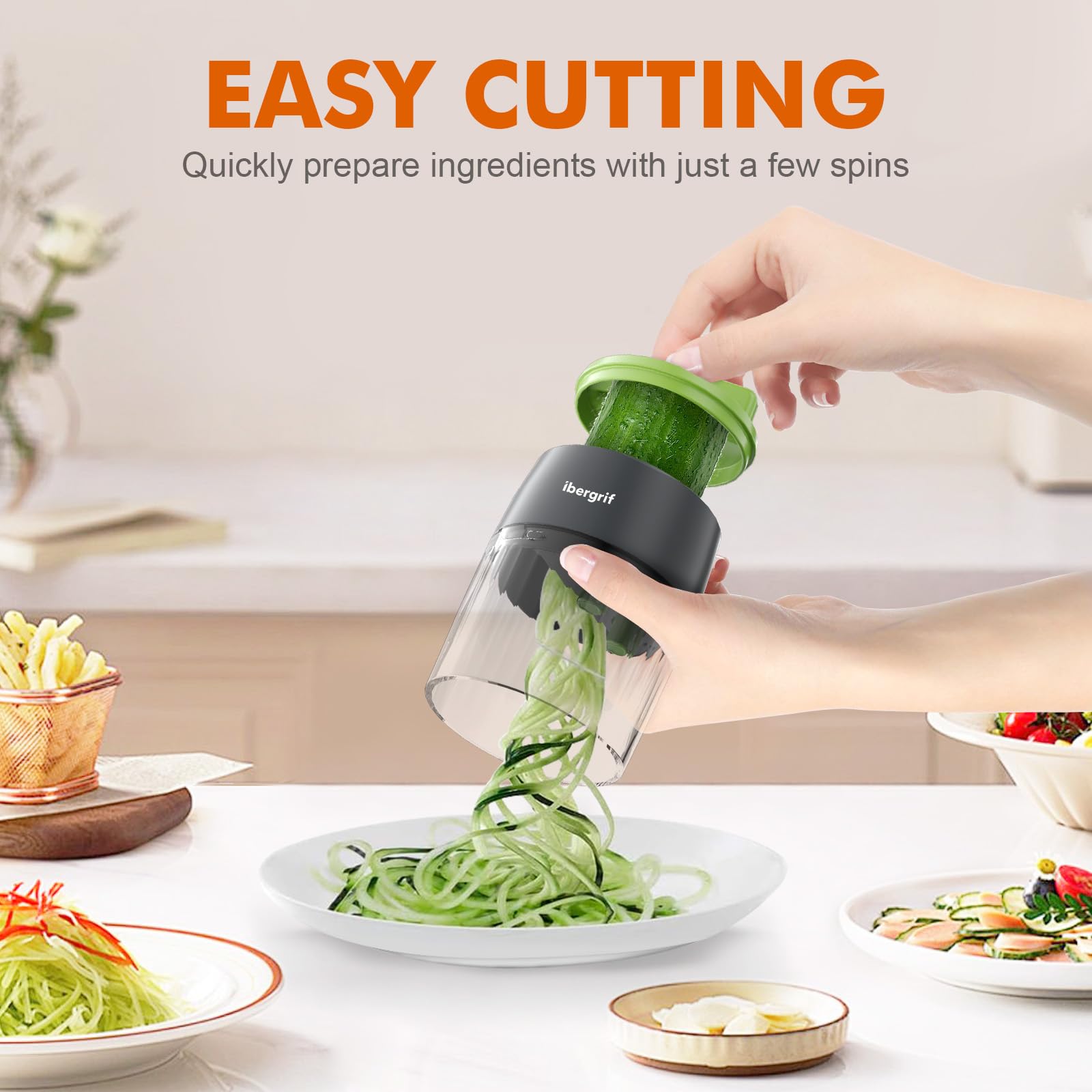 Ibergrif M522 Vegetable Spiralizer - 4 Functions, Compact & Portable | Black Green 2
