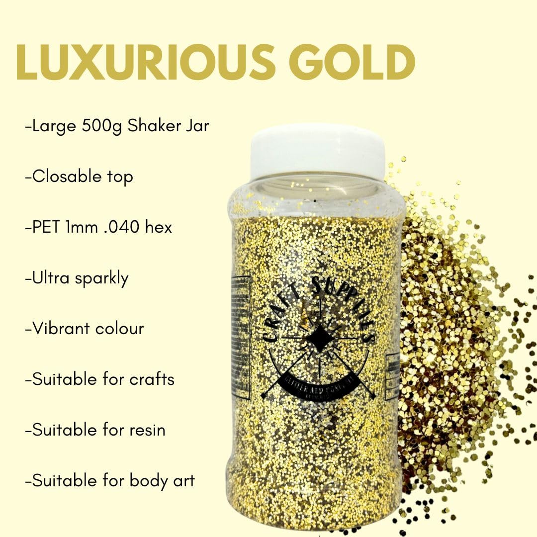 Palm Safe Gold Chunky Glitter - 500g Shaker Jar for Resin & Crafts | Non-Toxic PVC 4