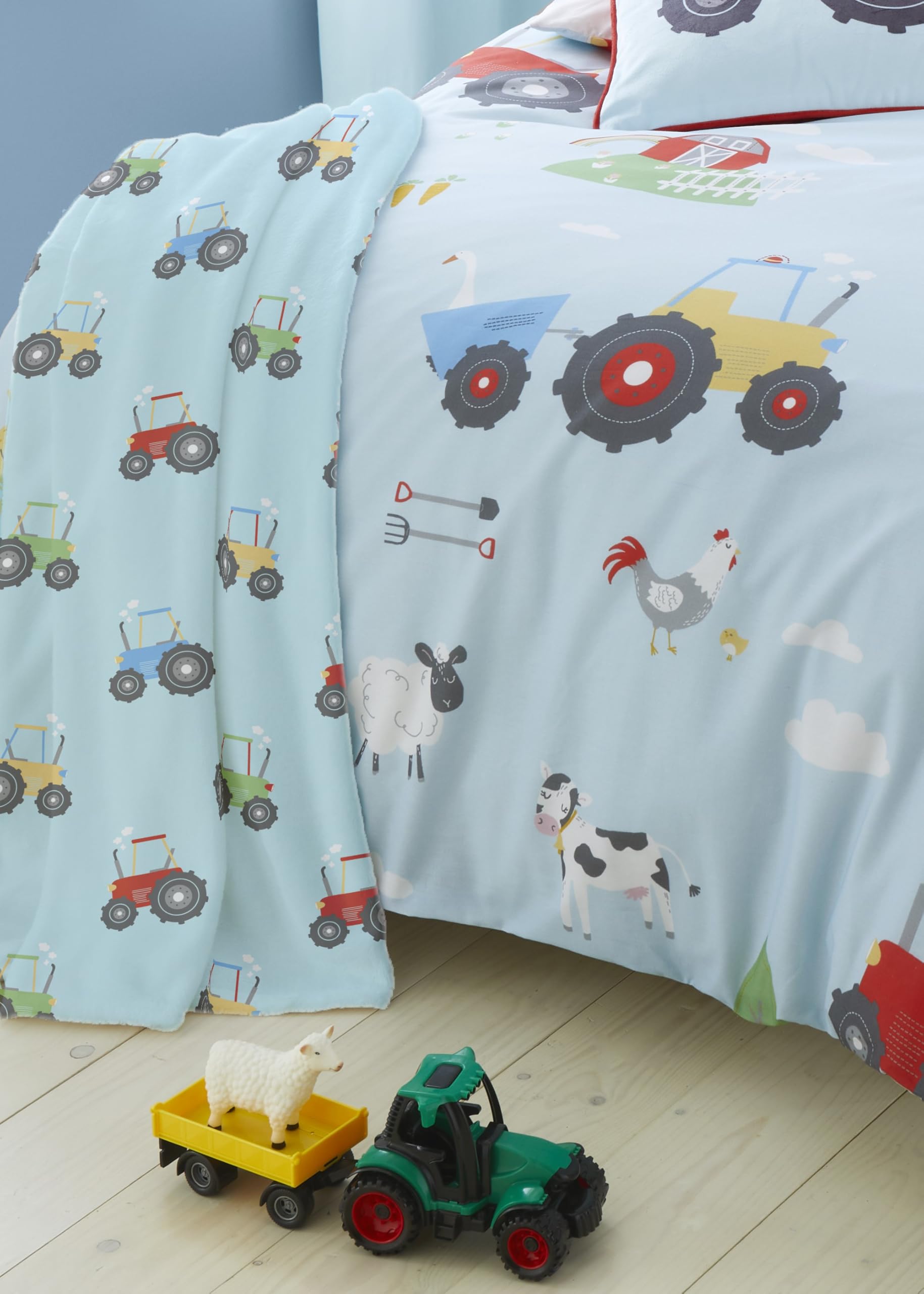 Bedlam Fleece Throw Blanket - Blue Tractor Design | 120 x 150cm | Reversible Polyester 3