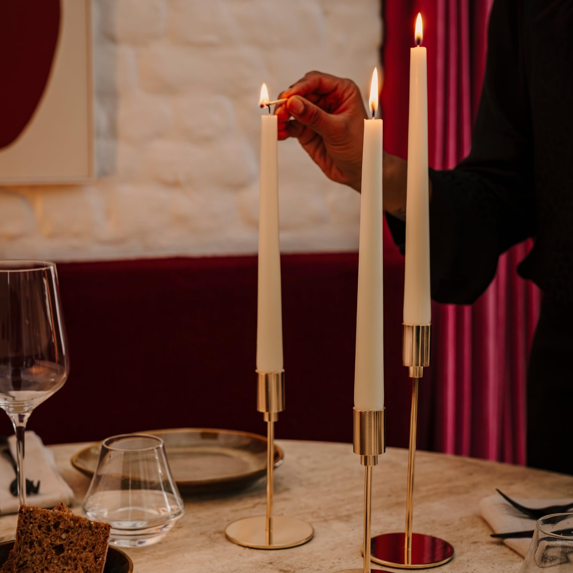 Spaas Unscented Tapered Dinner Candles - 14 Pack, 8 Hour Burn Time, White | 21mm x 220mm