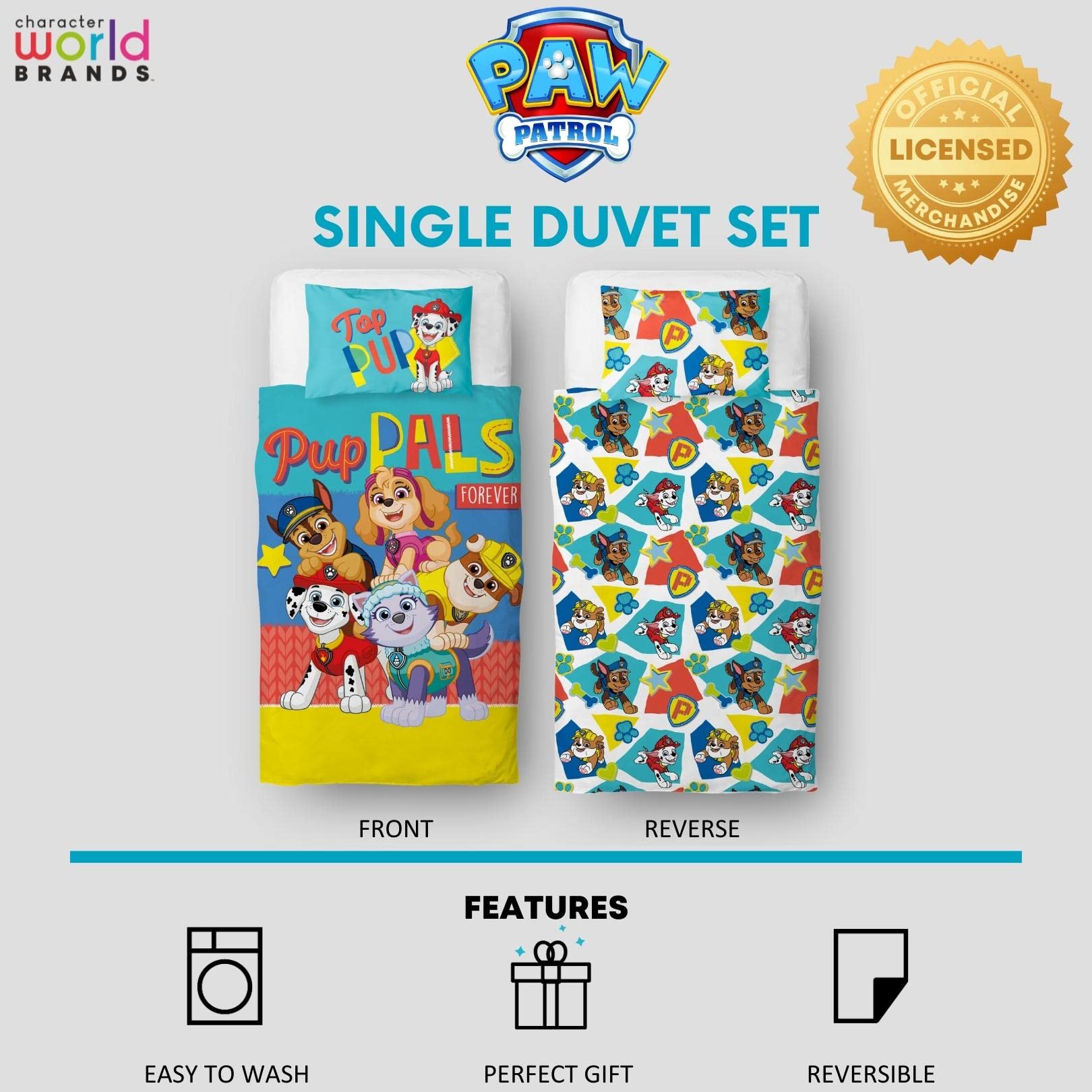 Character World PAW PATROL Single Duvet Cover Set | Pupster Design Reversible | 100% Polyester 7