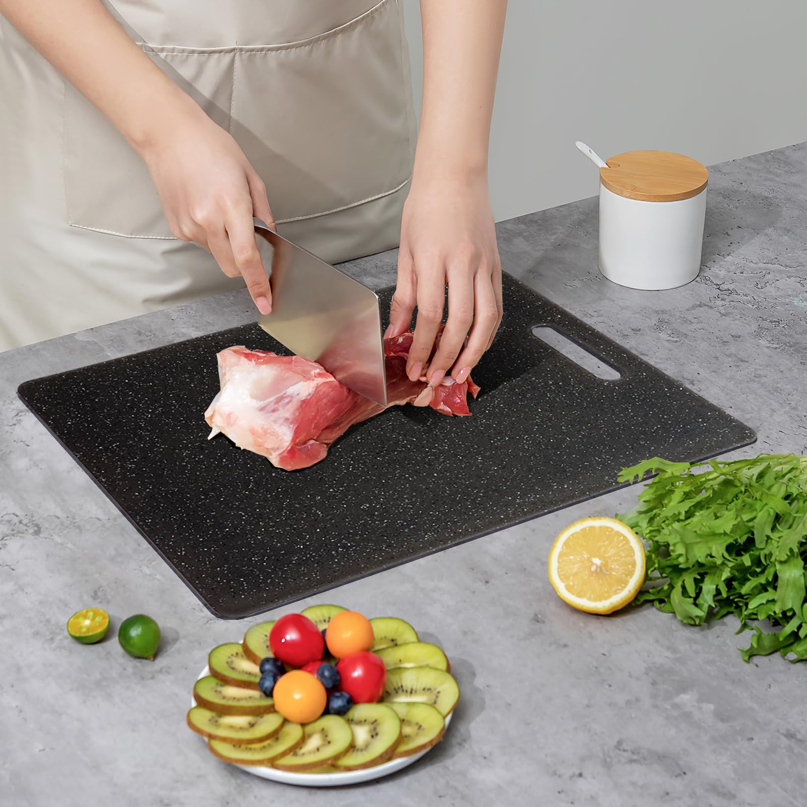 ASelected 3-Piece Polypropylene Cutting Board Set - Marble Pattern | Includes Knife | Darkslategray 7