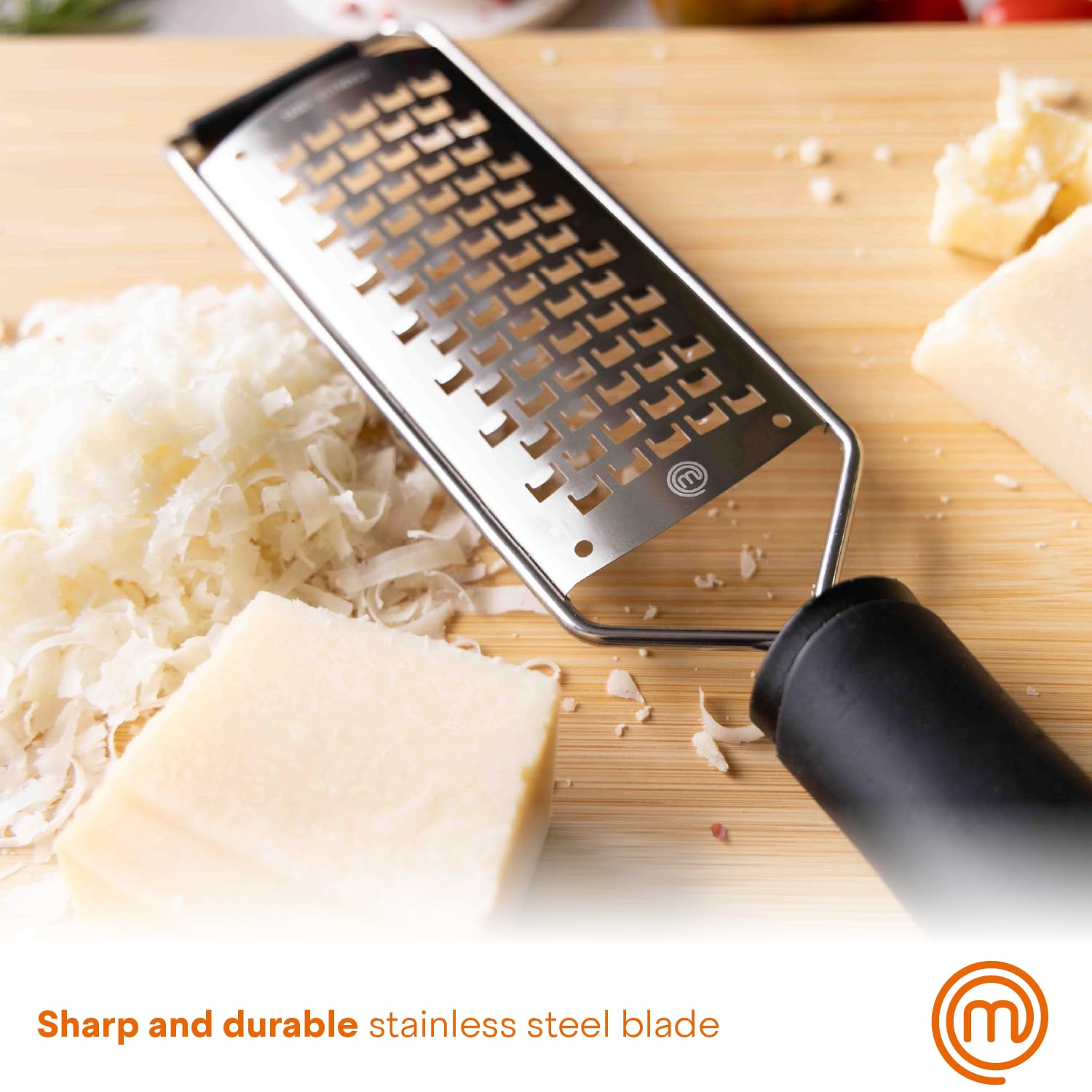 MasterChef Stainless Steel Flat Mini Grater Handheld for Parmesan, Ginger, Lemon Zester | Black 4