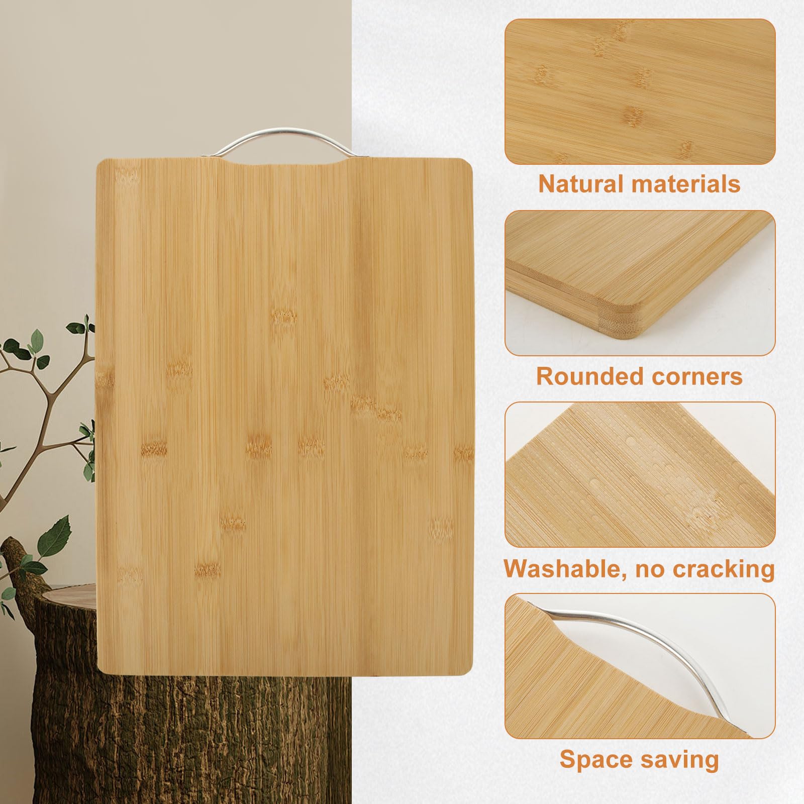 ASelected Wooden Chopping Board - Natural Bamboo, 40x30x1.8 cm | Lightweight & Durable 5