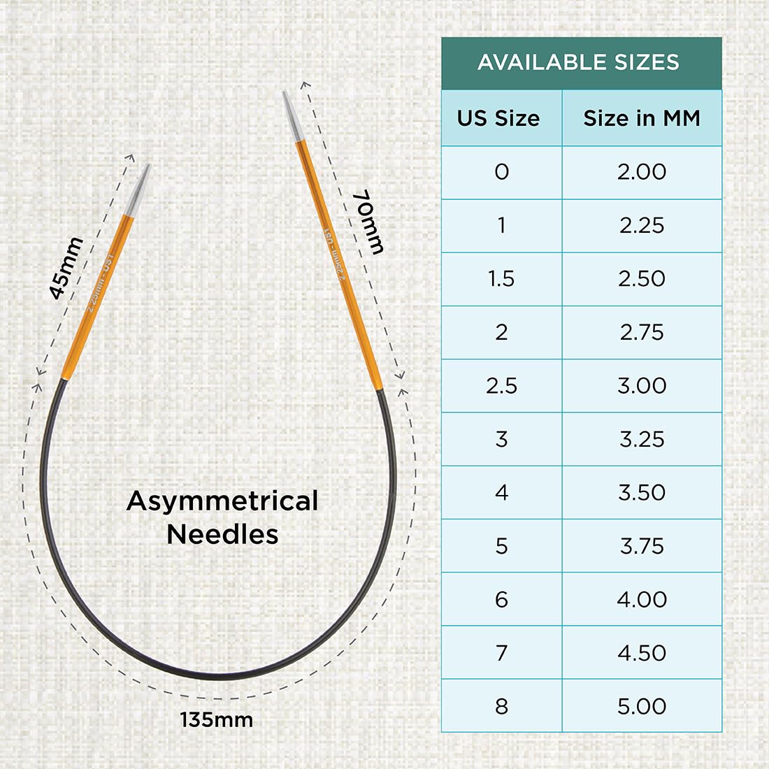 KnitPro Zing Circular Knitting Needles - Lightweight Aluminium | 25cm Length | 2.25mm Size | Orange 4