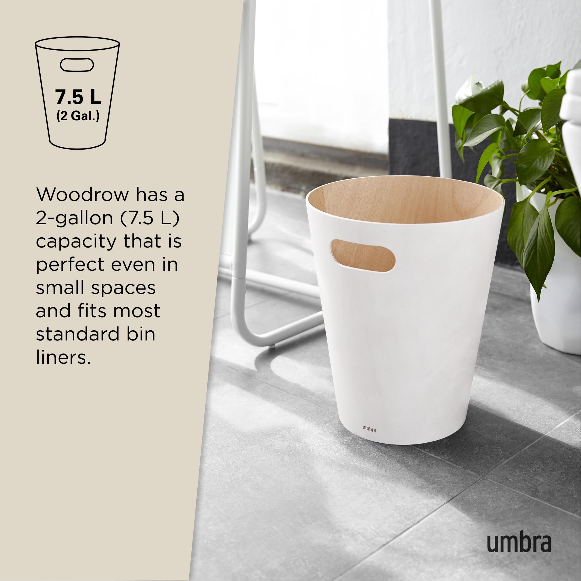 Umbra Woodrow Paper Bin - 2 Gallon (7.5L) Capacity | Wood Material | White/Natural Finish 5