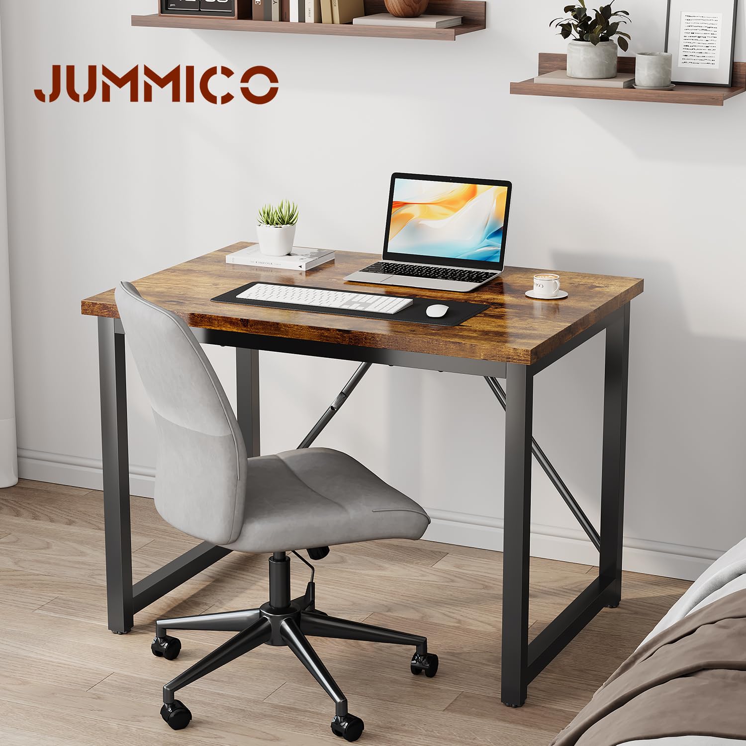JUMMICO Computer Desk Workstation | 80 x 50 cm Surface | Rustic Brown | Adjustable 4