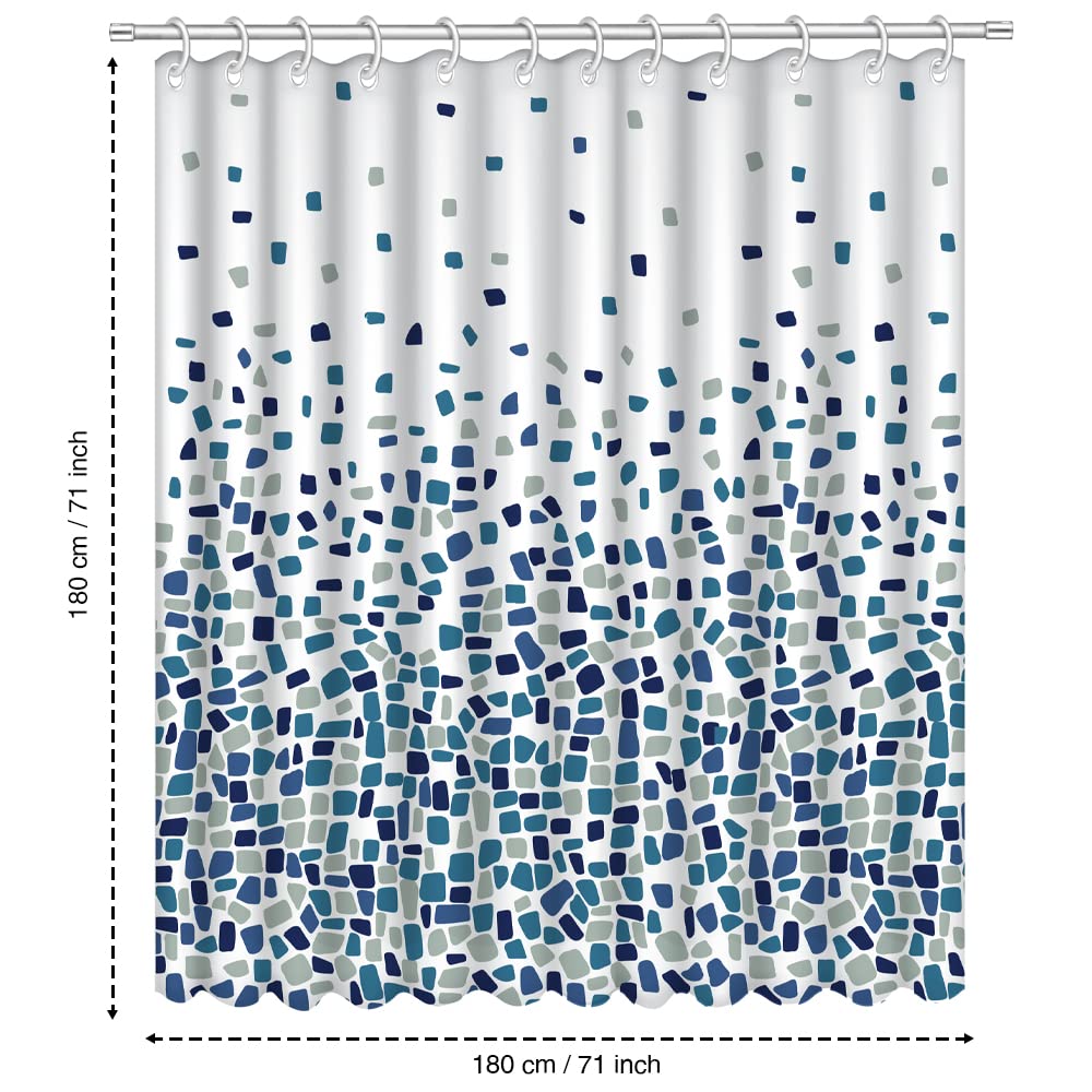 ANSIO Shower Curtain - Mosaic Blue, 180 x 180 cm (71 x 71 Inch) | Mould Resistant, Water Repellent Polyester 7