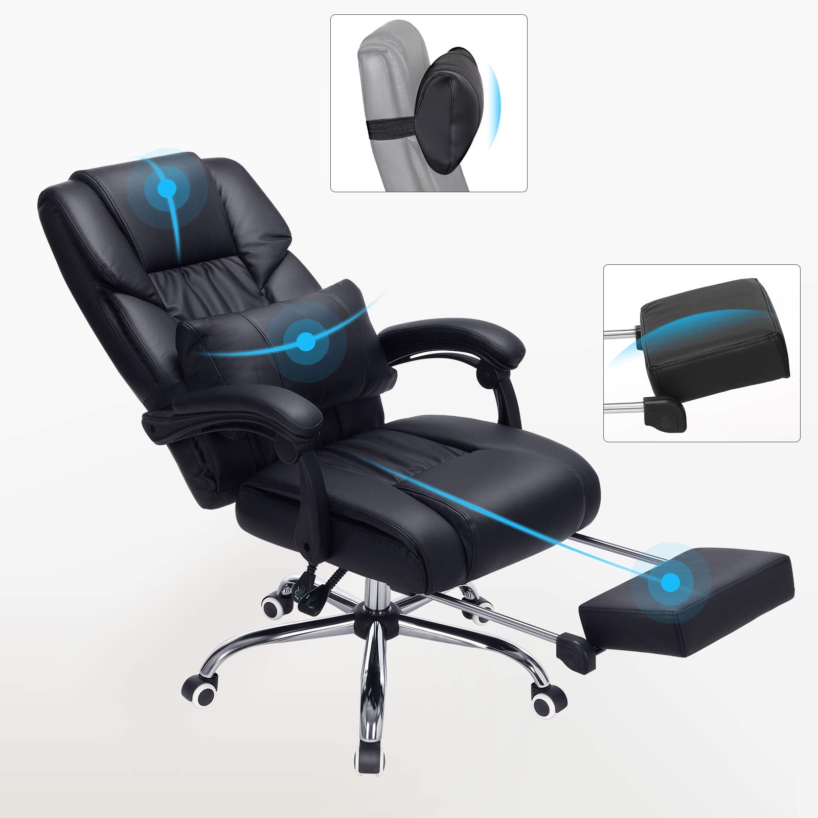 SONGMICS Ergonomic Office Chair with Footrest | Height Adjustable 117-125 cm | Supports up to 150 kg | Black 5