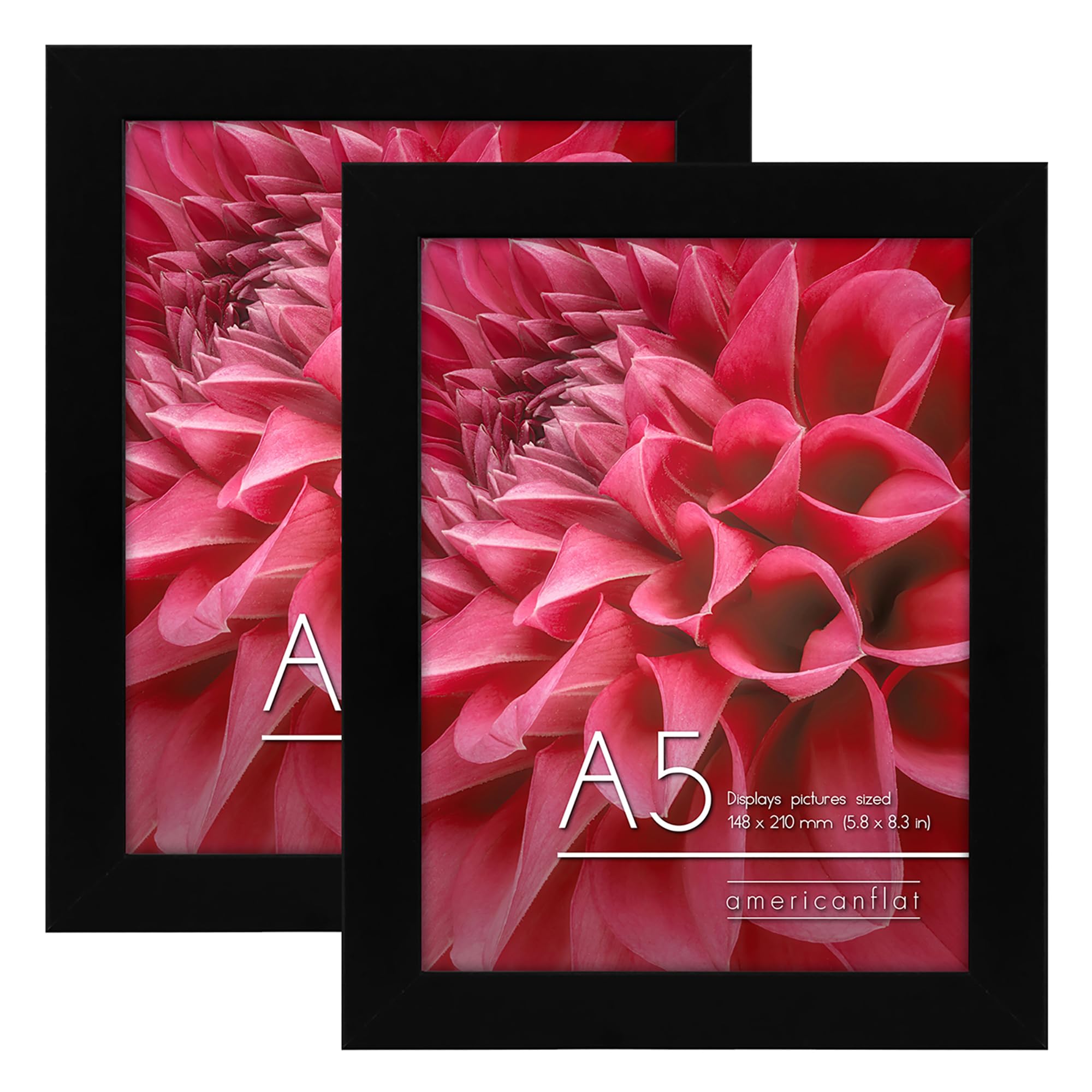 Americanflat A5 Picture Frames in Black - Set of 2 | Engineered Wood | Shatter Resistant Glass | Wall & Tabletop Display