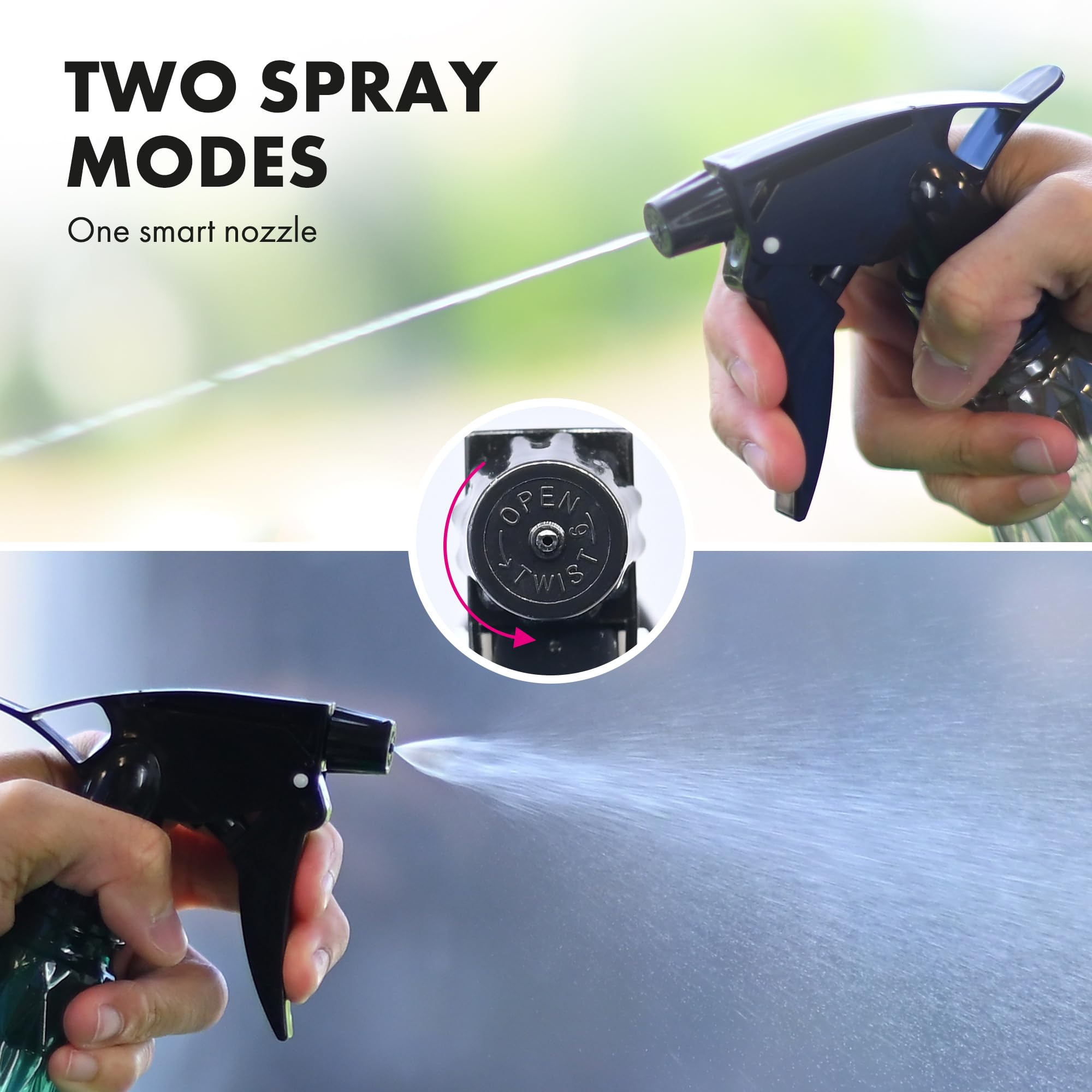 KEPLIN Water Spray Bottles - 2 Pack, 600ml Capacity | Adjustable Mist & Stream Nozzle 3