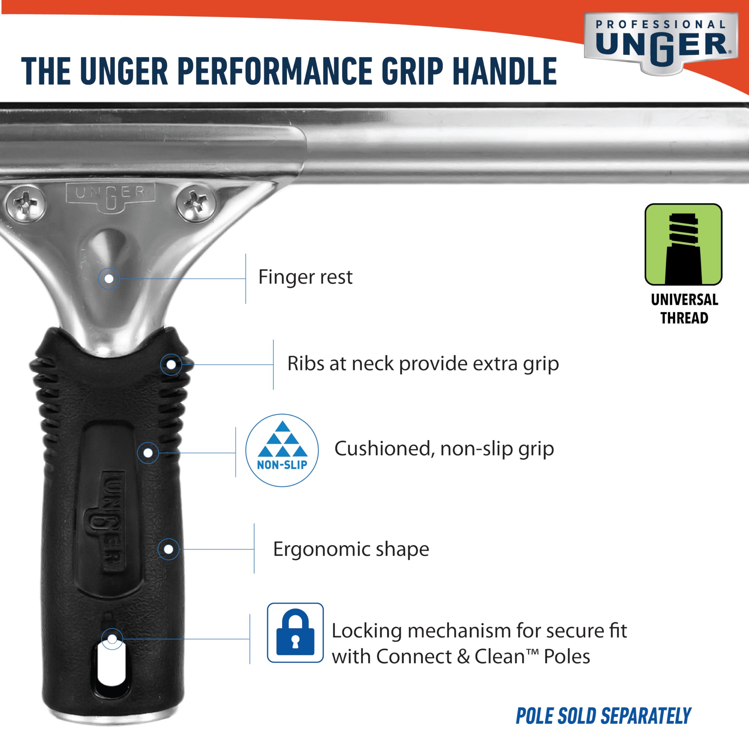 Unger 12 Inch Professional Window Cleaning Squeegee with Rubber Replacement | Stainless Steel 9