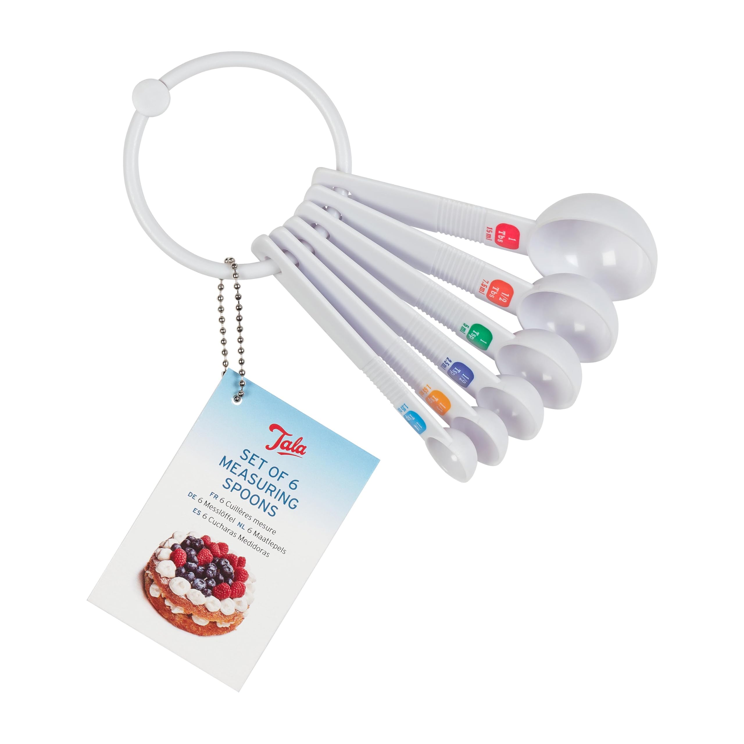 Tala Plastic Measuring Spoons Set of 6 | 1/4 tsp (1.25ml) to 1 tbs (15ml) | Dishwasher Safe 6