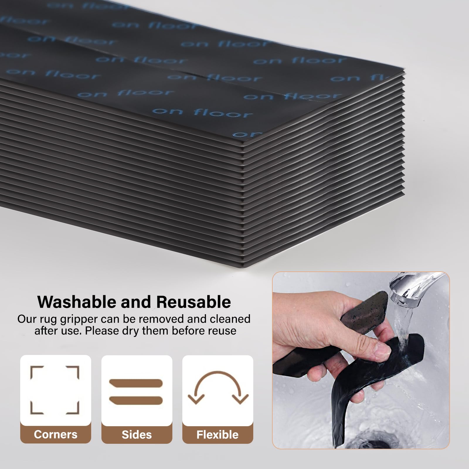 Muexoee 24 Pack Reusable Anti-Slip Rug Grippers - Black | Washable & Durable Adhesive 4